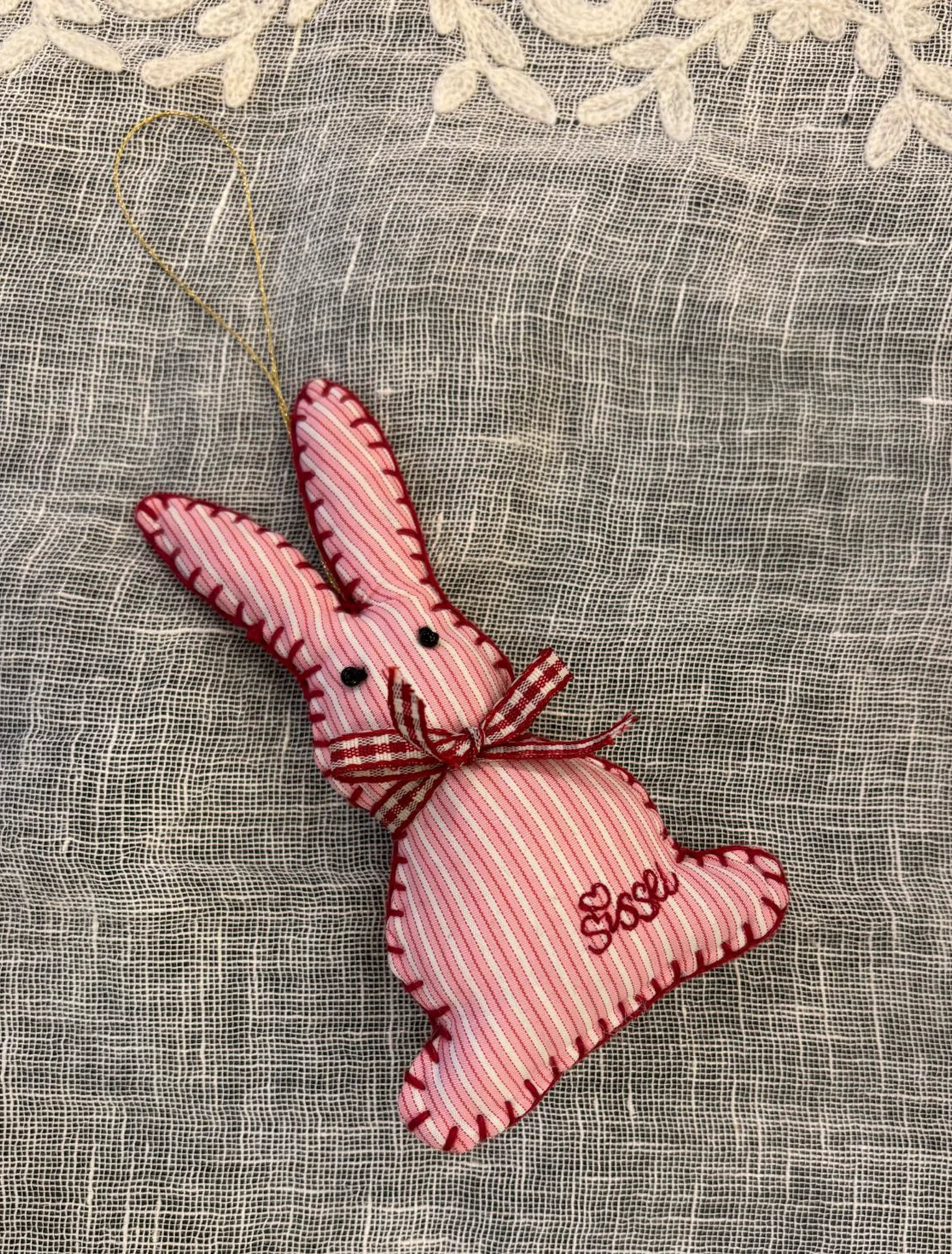 Bonnie Bunny Ornament in Pink Stripes - Image 4