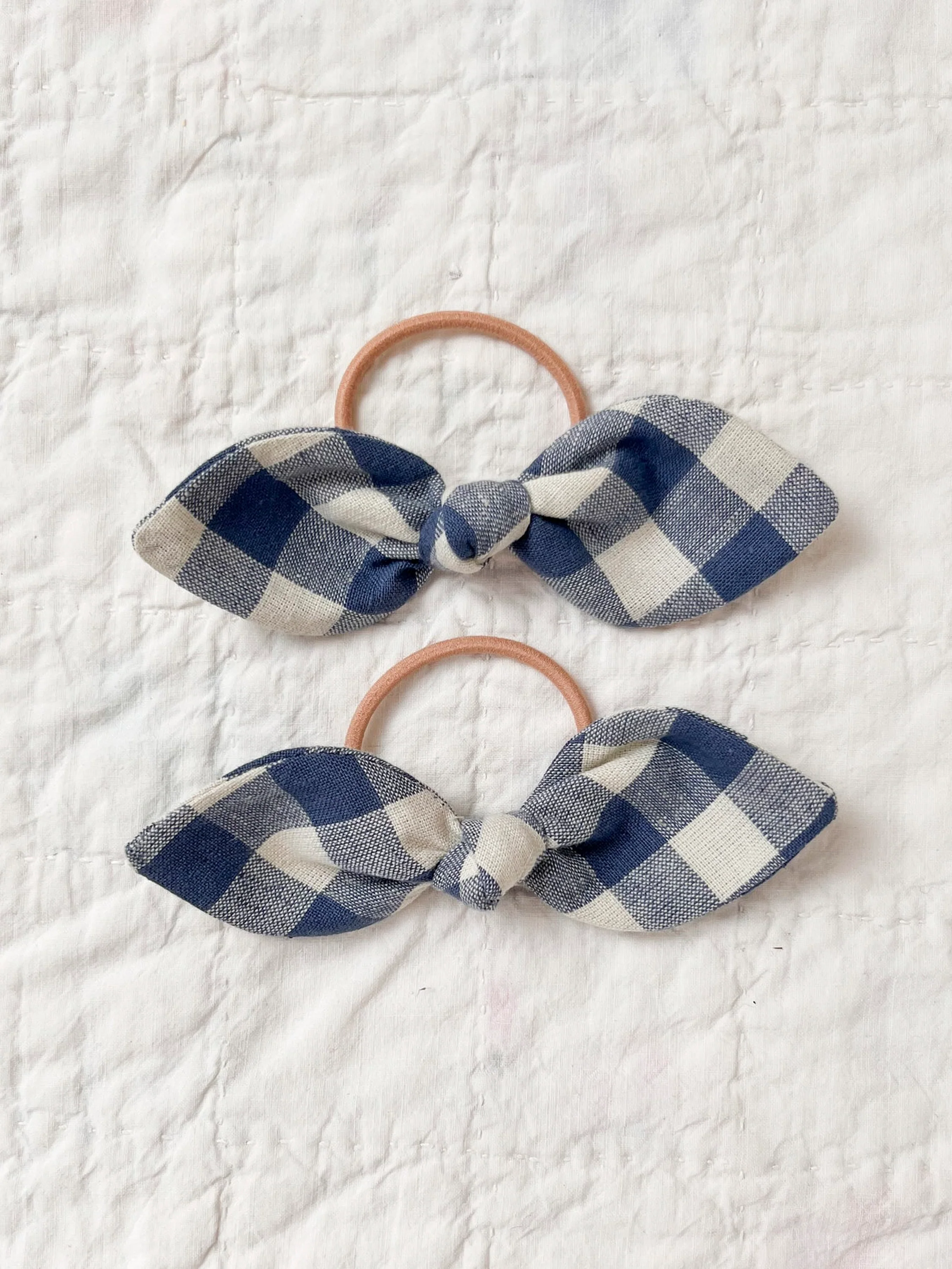 Bunny Hair Ties in Cornflower Blue Check - Image 3