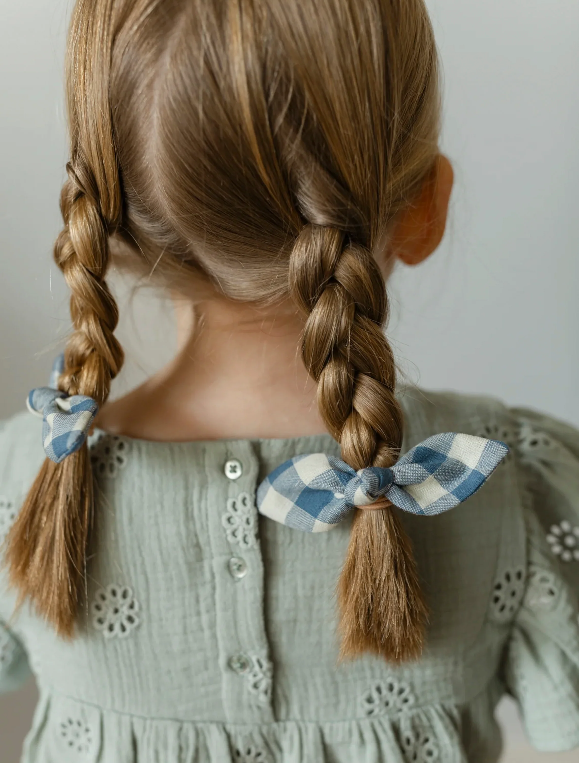 Bunny Hair Ties in Cornflower Blue Check - Image 4
