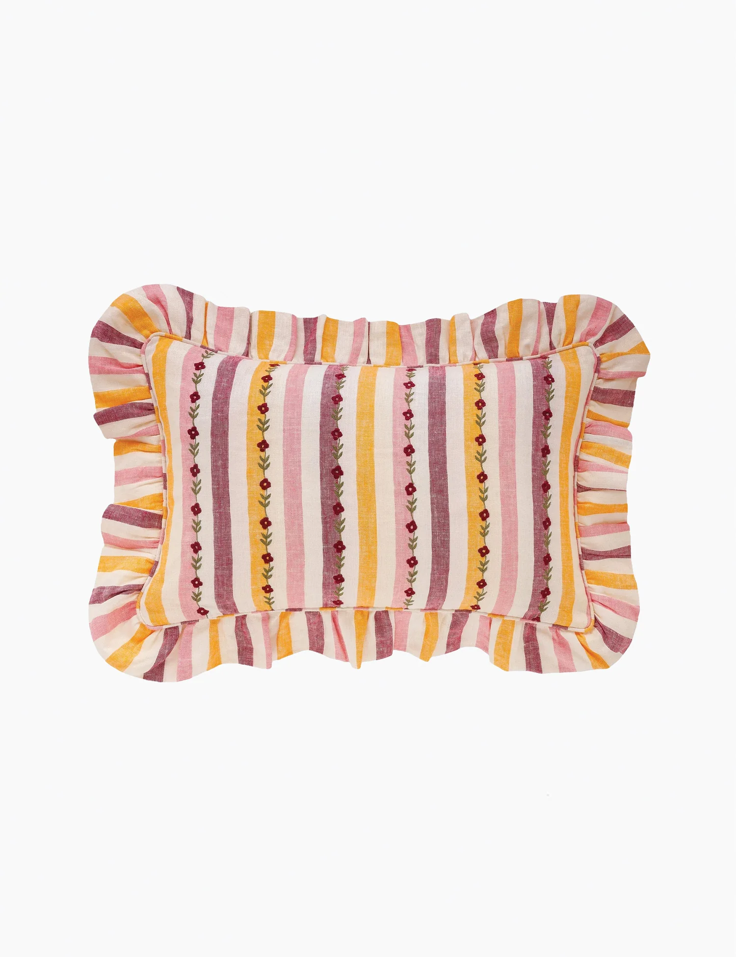 Candy Stripe Embroidered Cushion in Claret