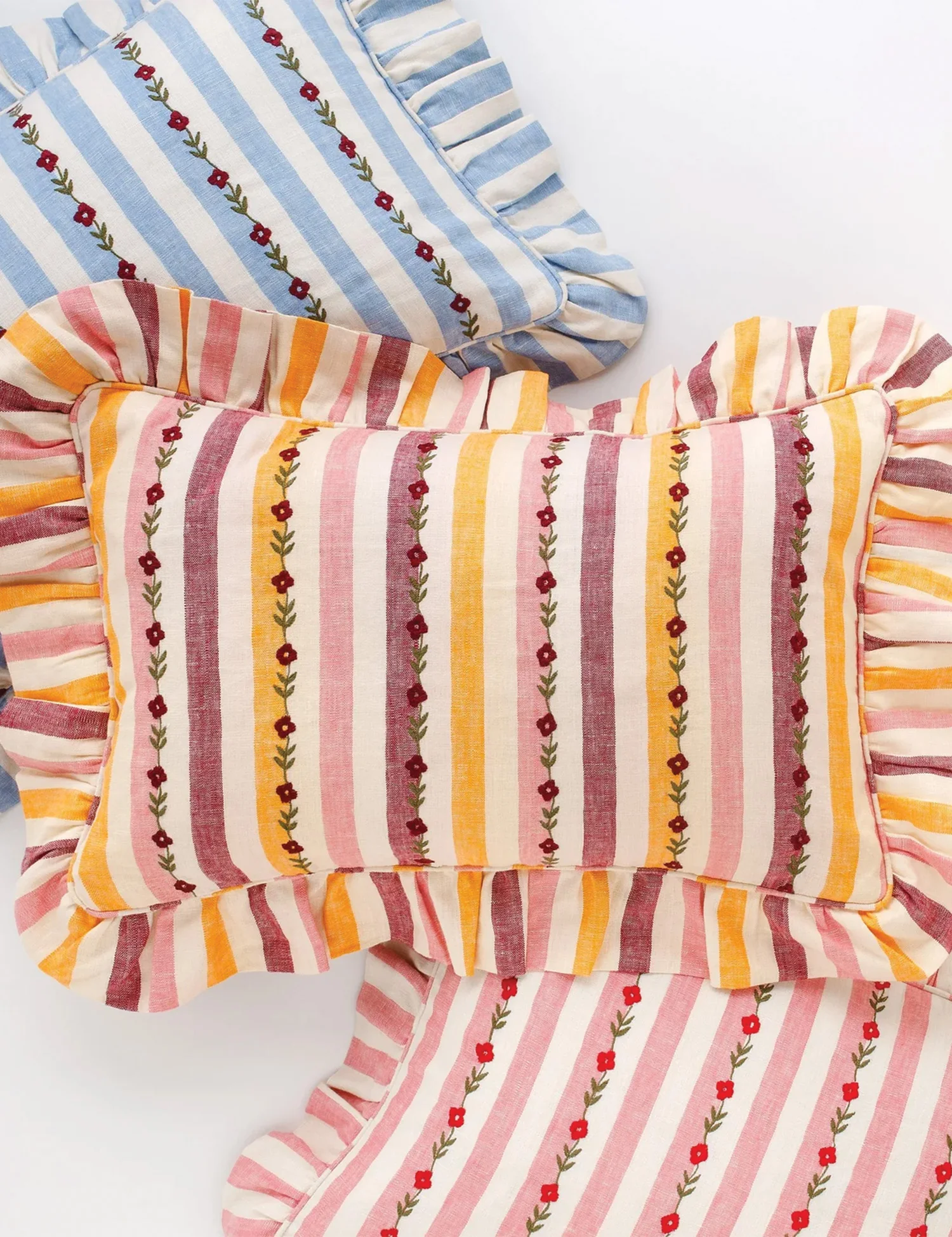 Candy Stripe Embroidered Cushion in Claret - Image 2