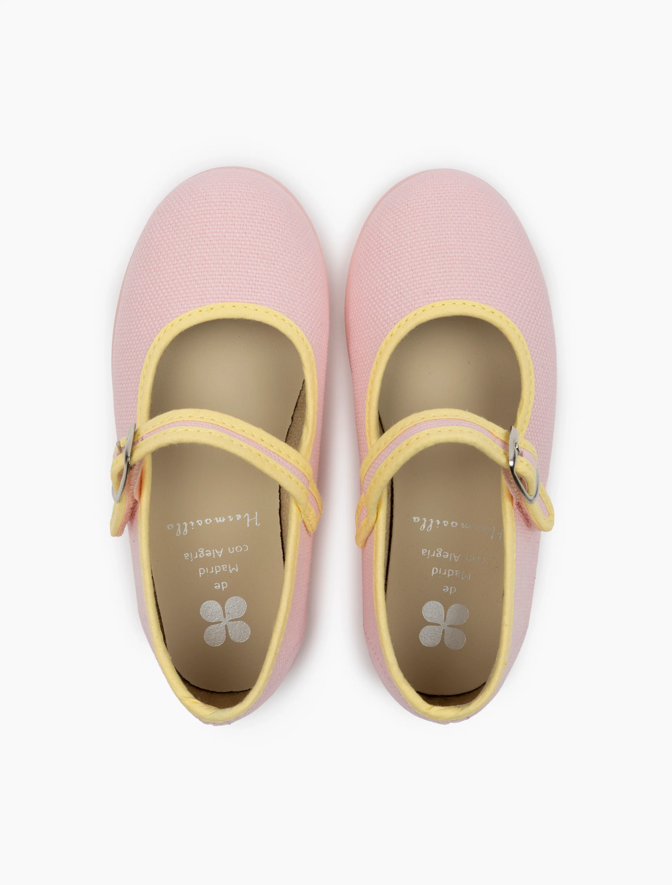 Canvas Mary Janes in Light Pink/Yellow Trim - Image 3