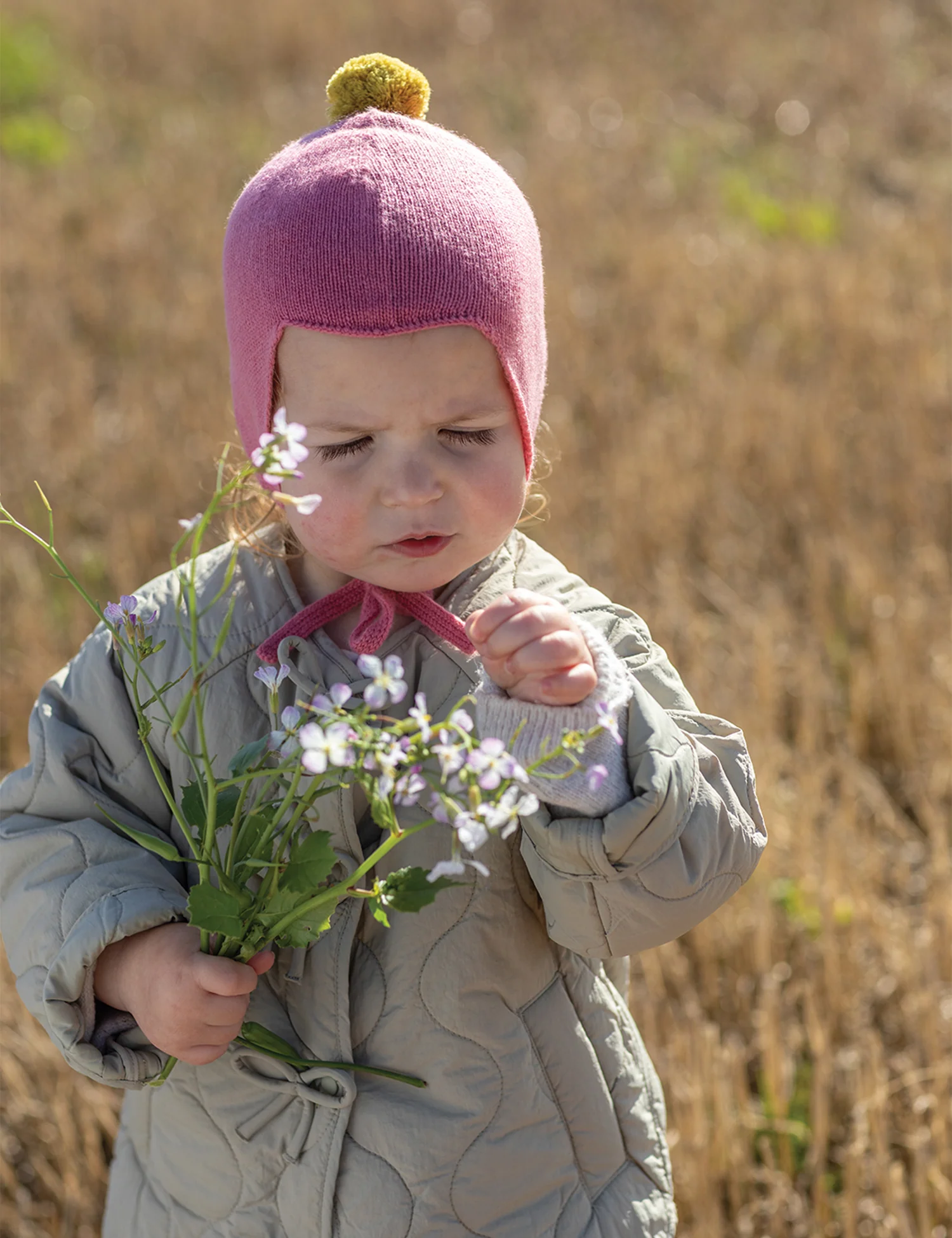 Cashmere Baby Bonnet in Venetian Rose/Gold Dust Pom - Image 3