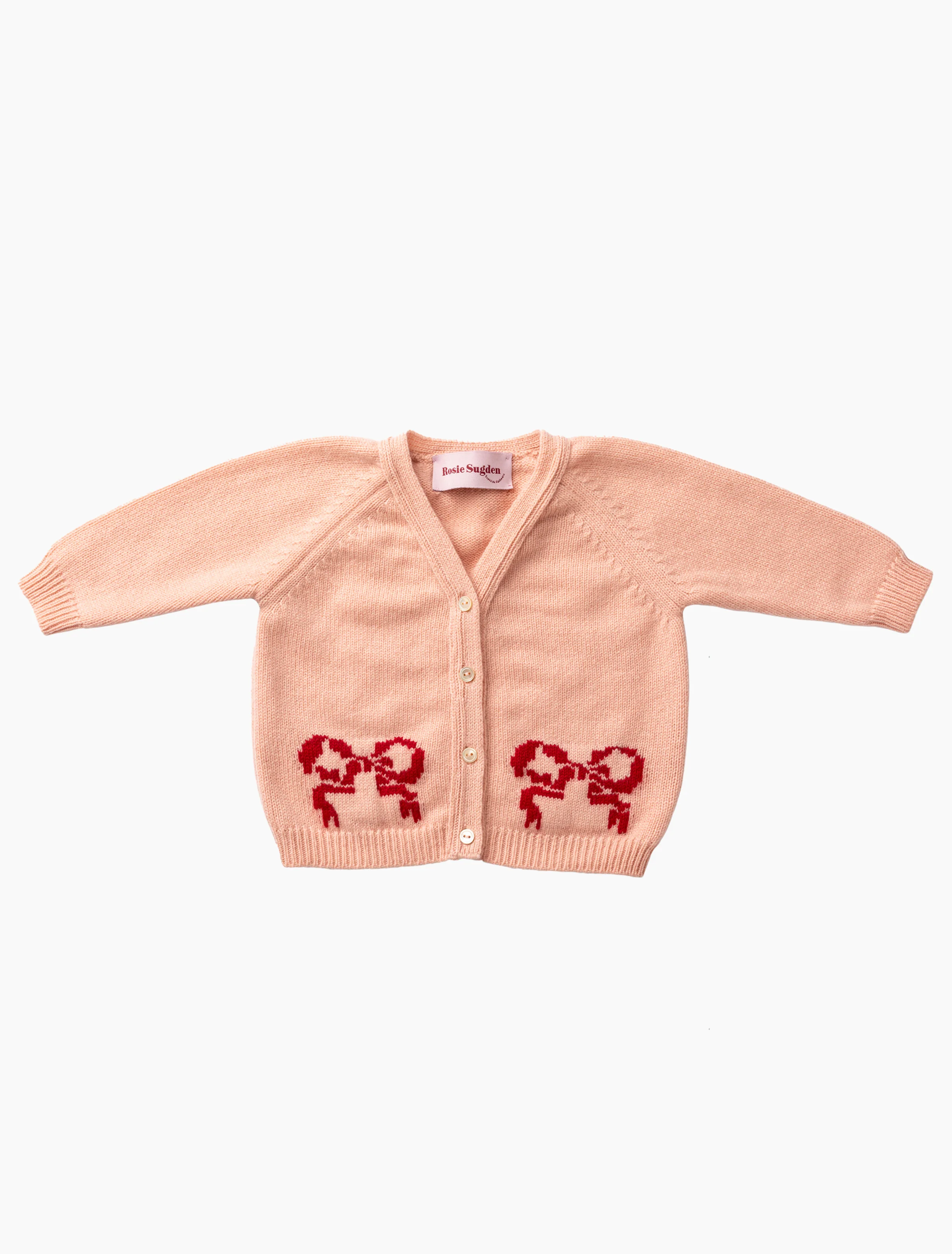 Cashmere Bow Motif Cardigan in Coral/Chianti Bows