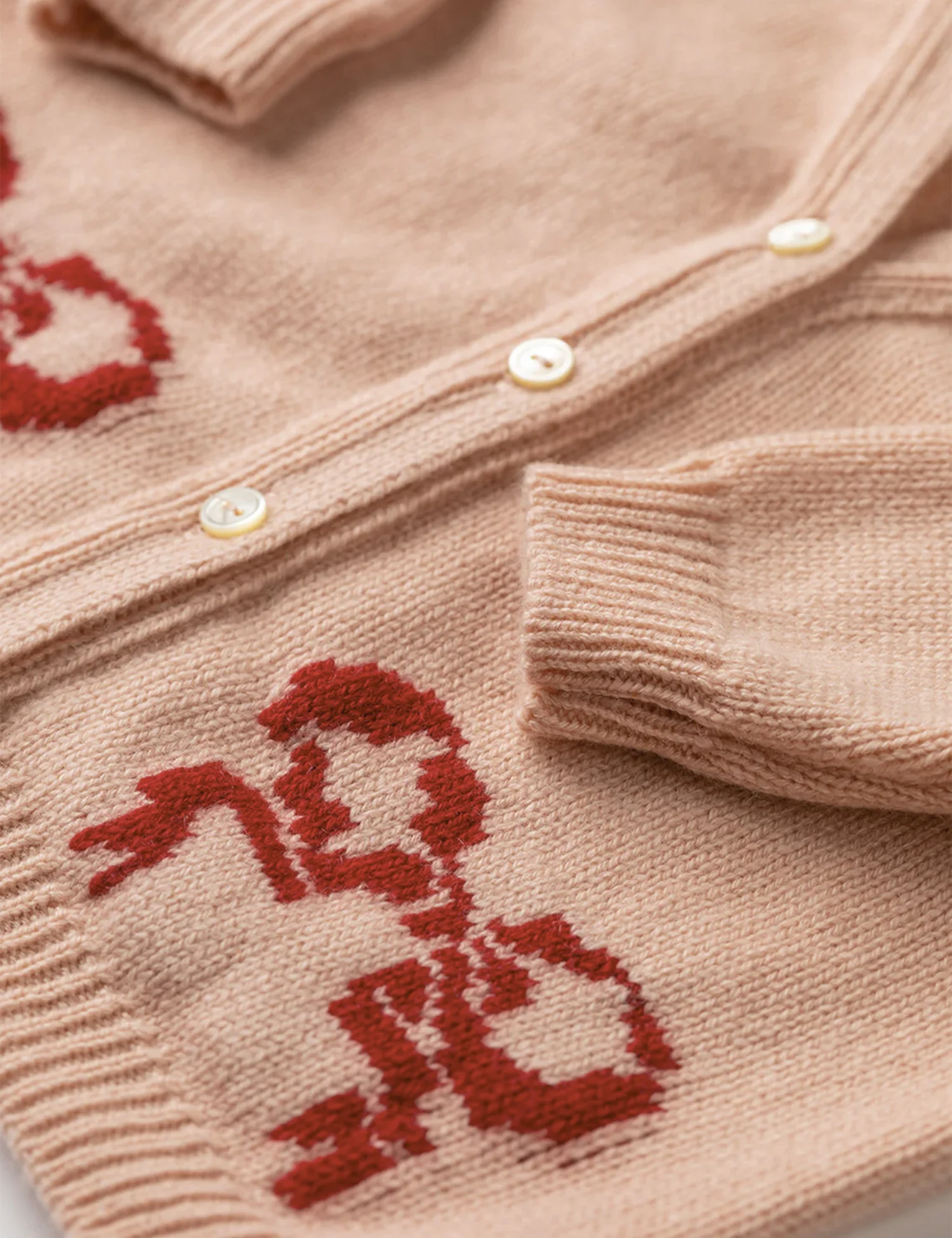 Cashmere Bow Motif Cardigan in Coral/Chianti Bows - Image 2