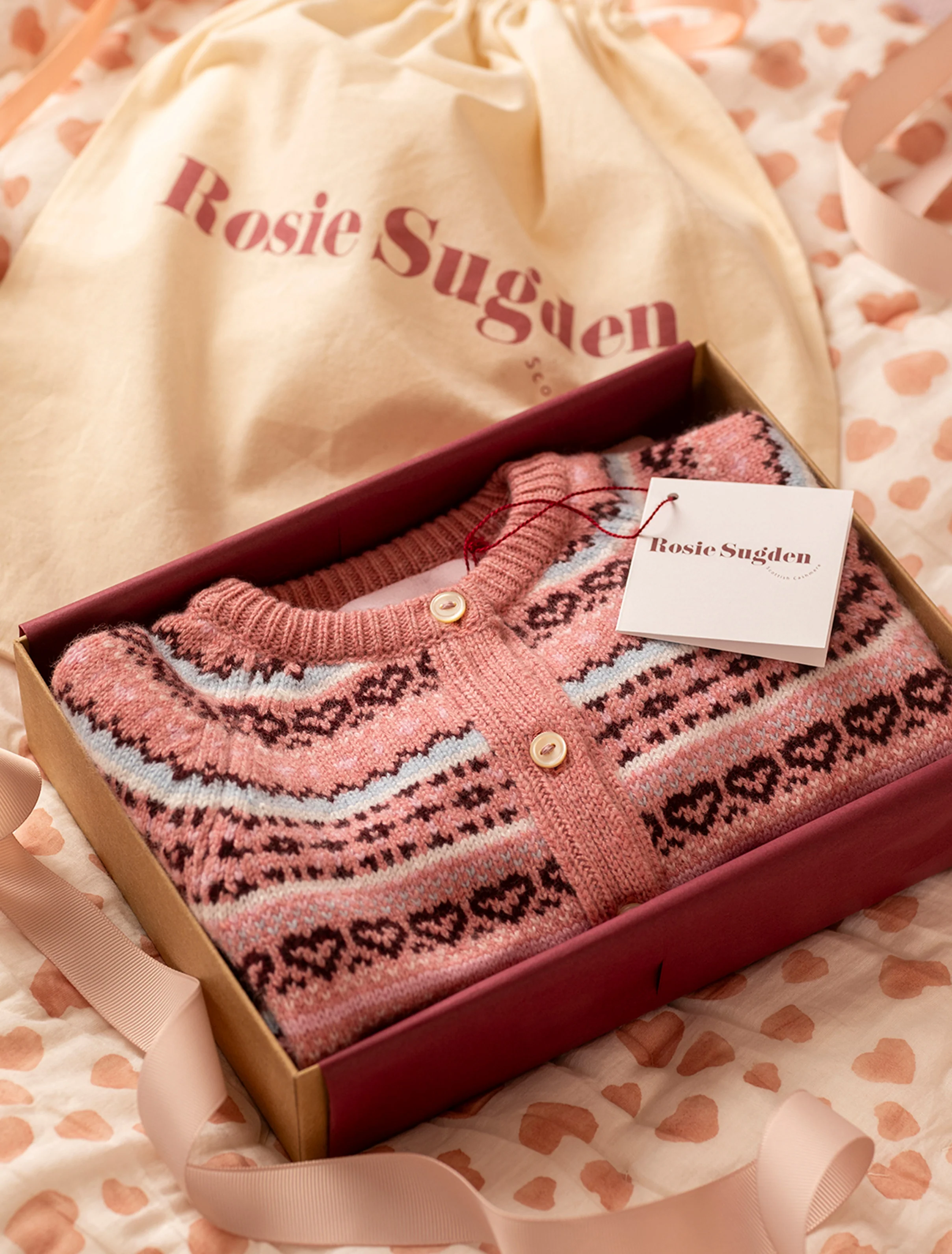 Cashmere Fairisle Cardigan in Dusky Pink - Image 3