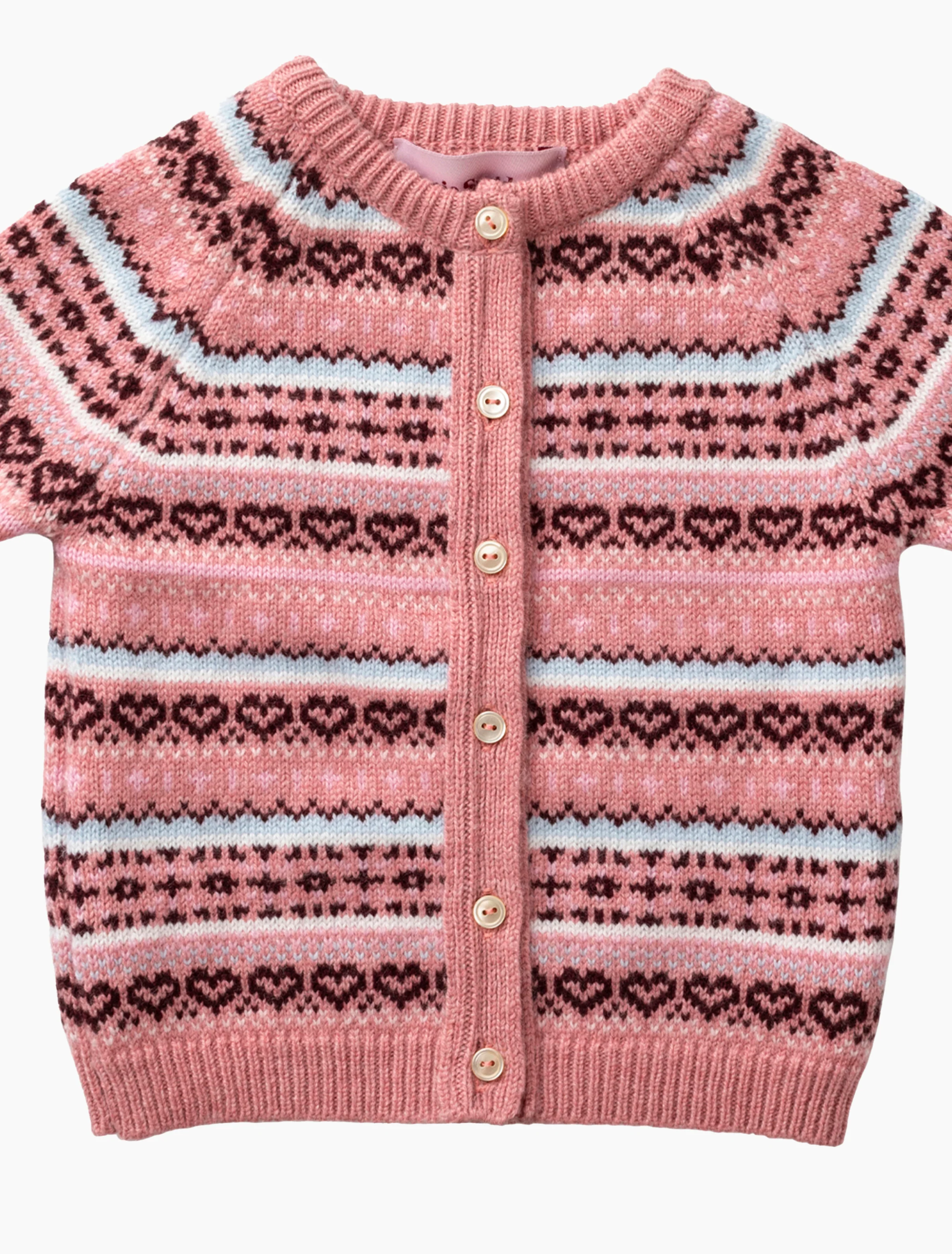 Cashmere Fairisle Cardigan in Dusky Pink - Image 4