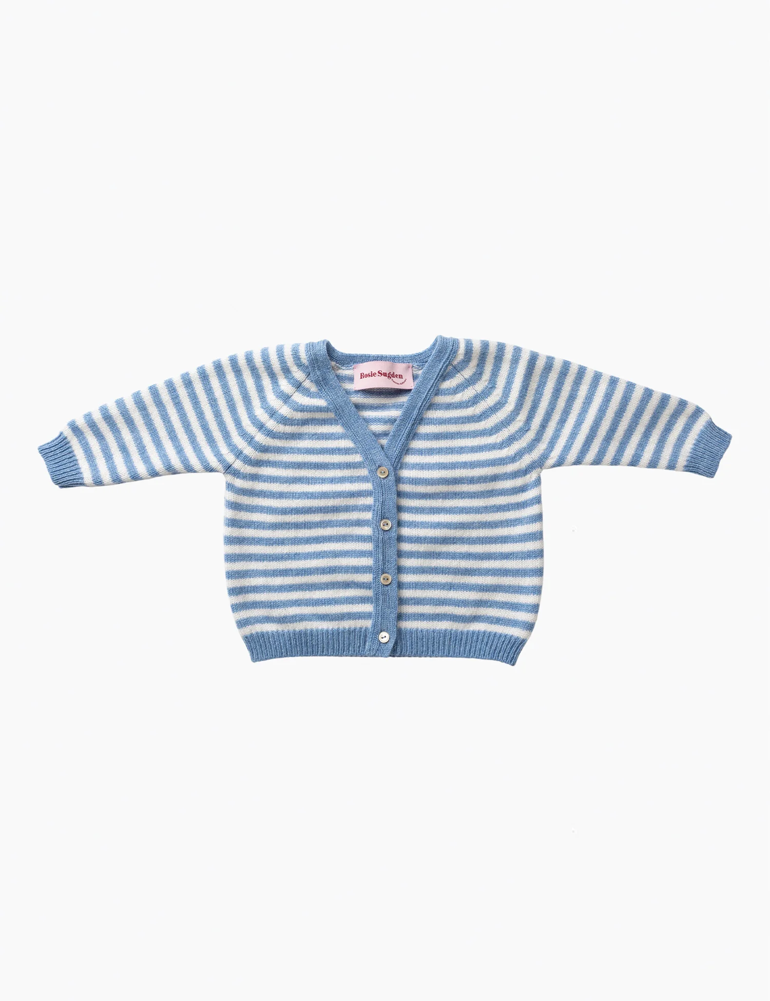 Cashmere Striped Cardigan in Glacier/Swan White Stripes