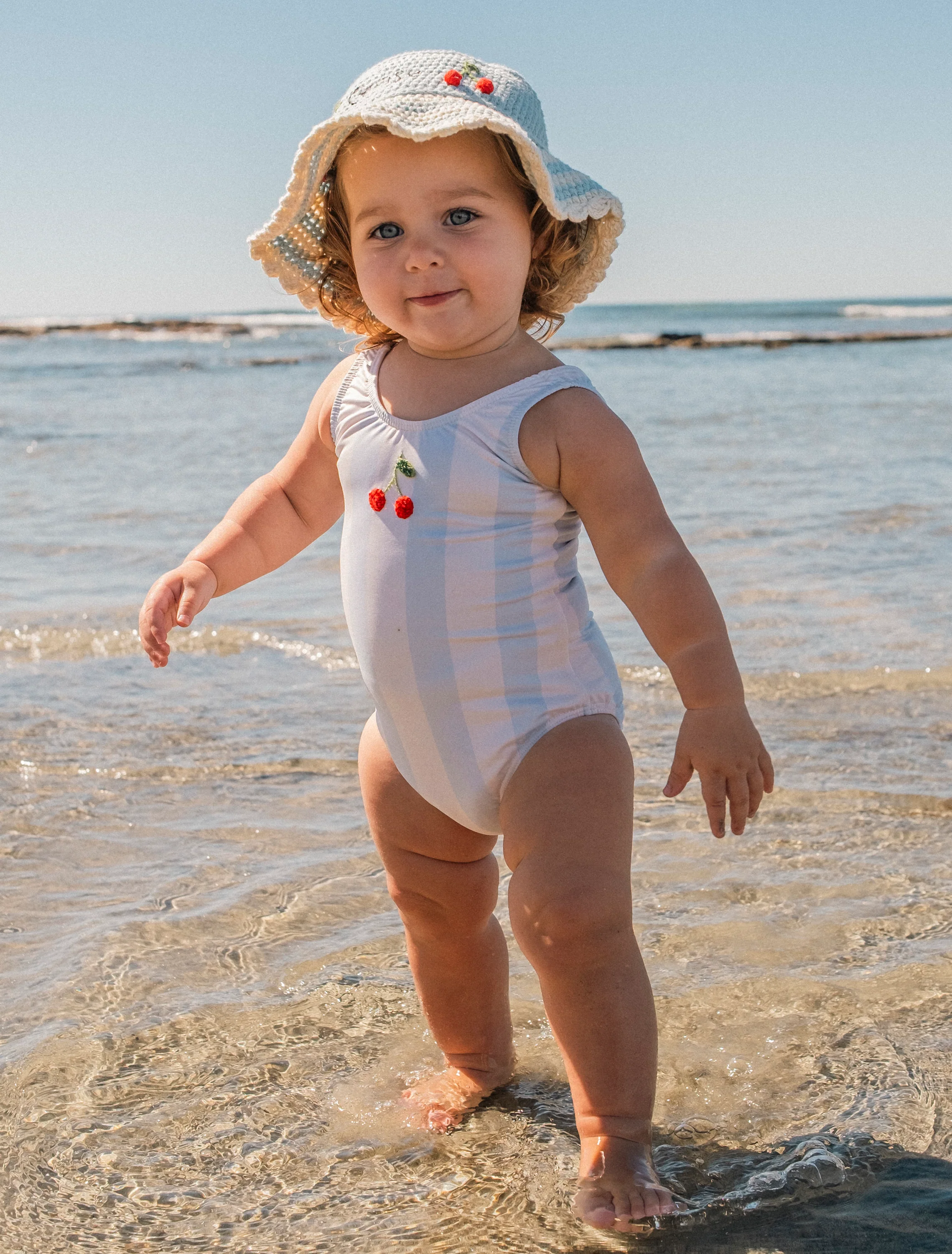 Cherry Tank Swimsuit in Blue Stripe - Image 2