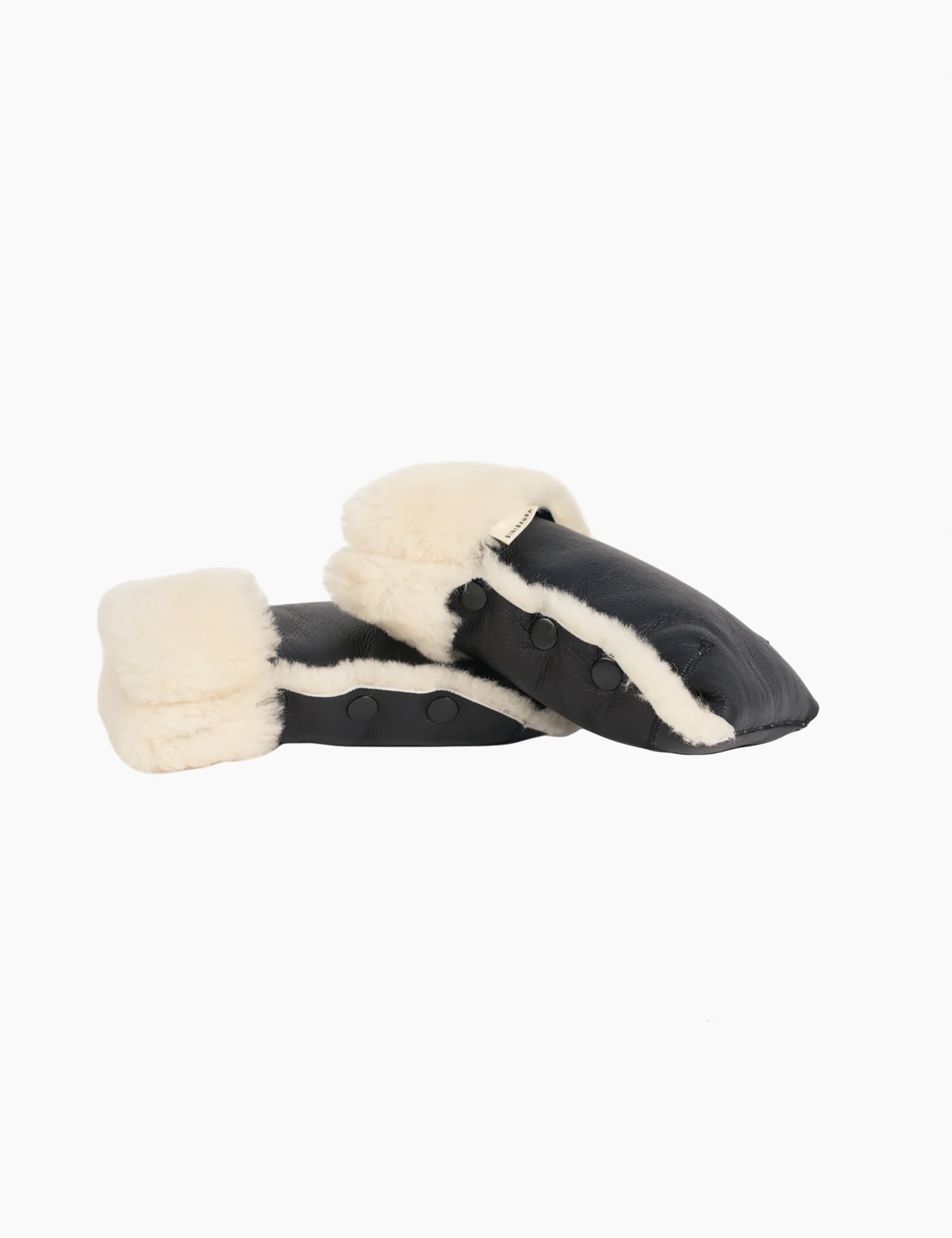 Coated Sheepskin Buggy Mittens in Noir + Milk - Image 4