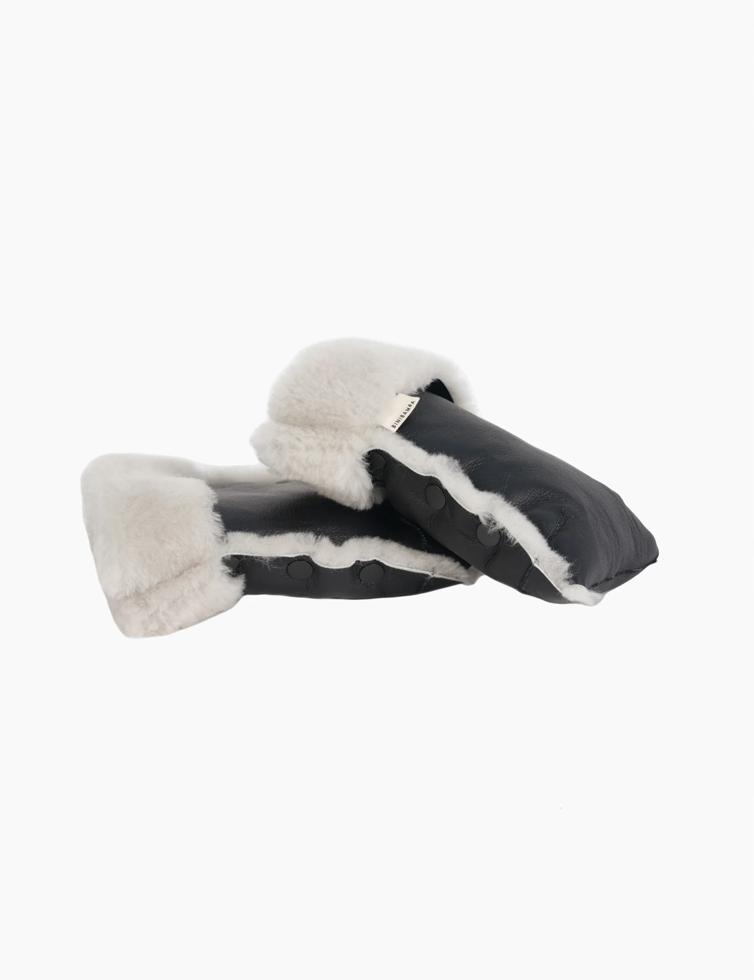 Coated Sheepskin Buggy Mittens in Noir + Moon - Image 3