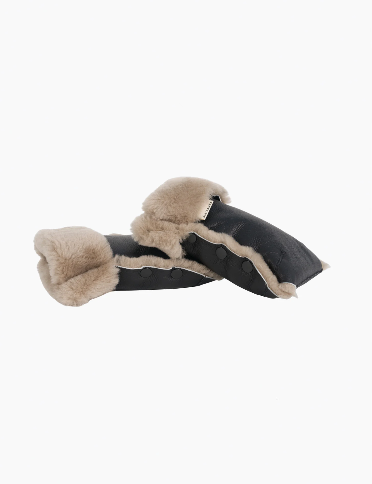 Coated Sheepskin Buggy Mittens in Noir + Toast - Image 5