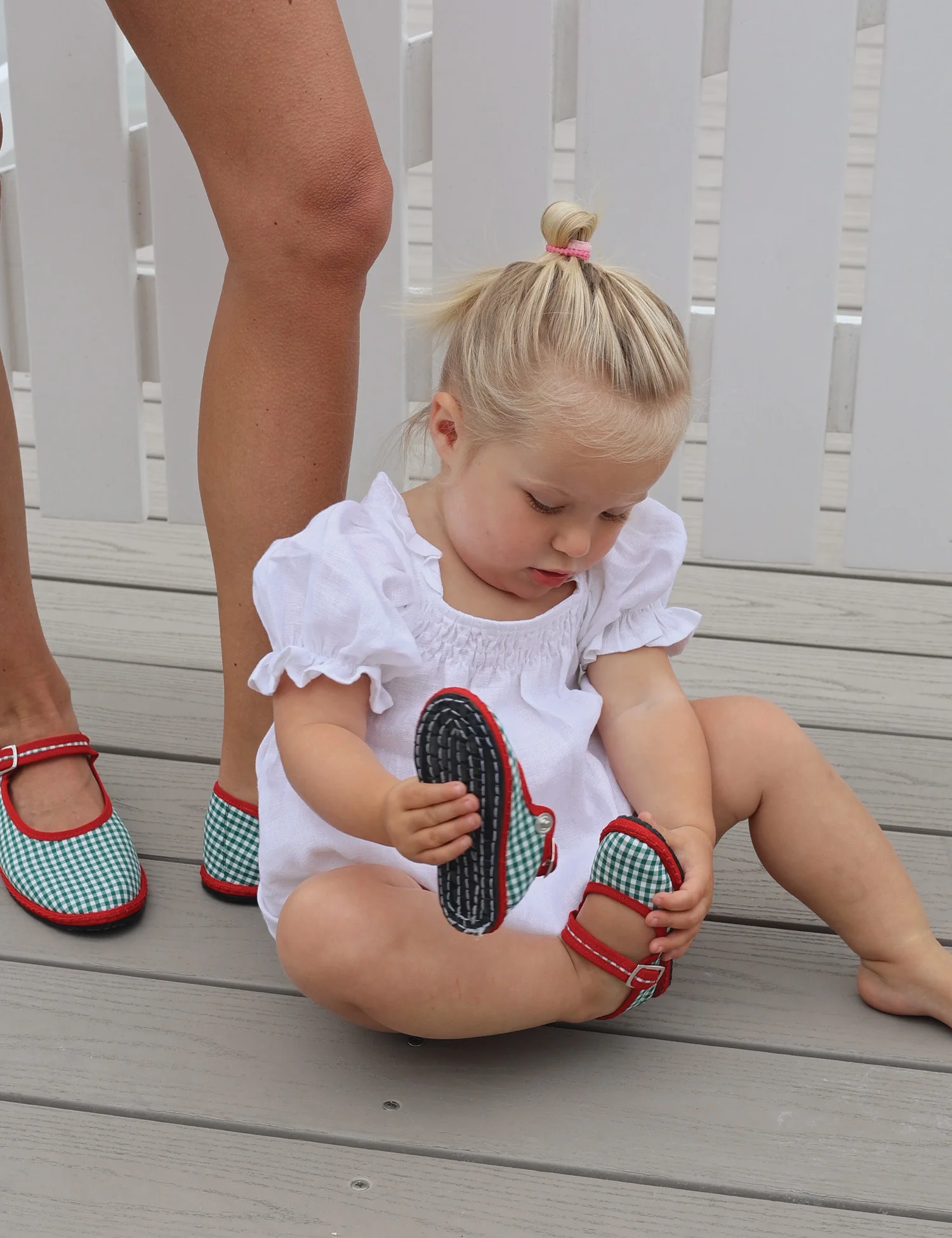 Cotton Mary Jane Flats in Etrusca Green Gingham - Image 5