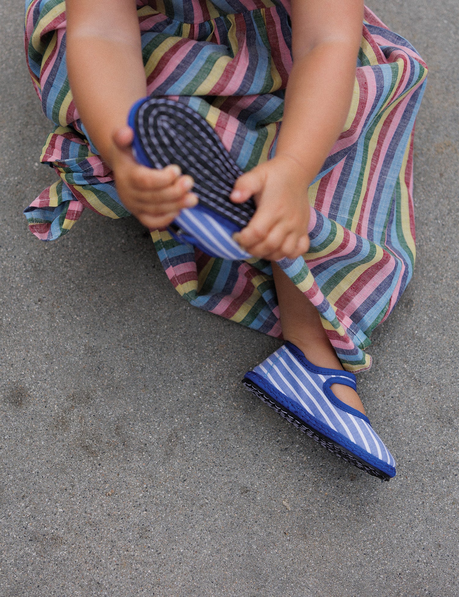 Cotton Mary Jane Flats in Medusa Blue Stripes - Image 4