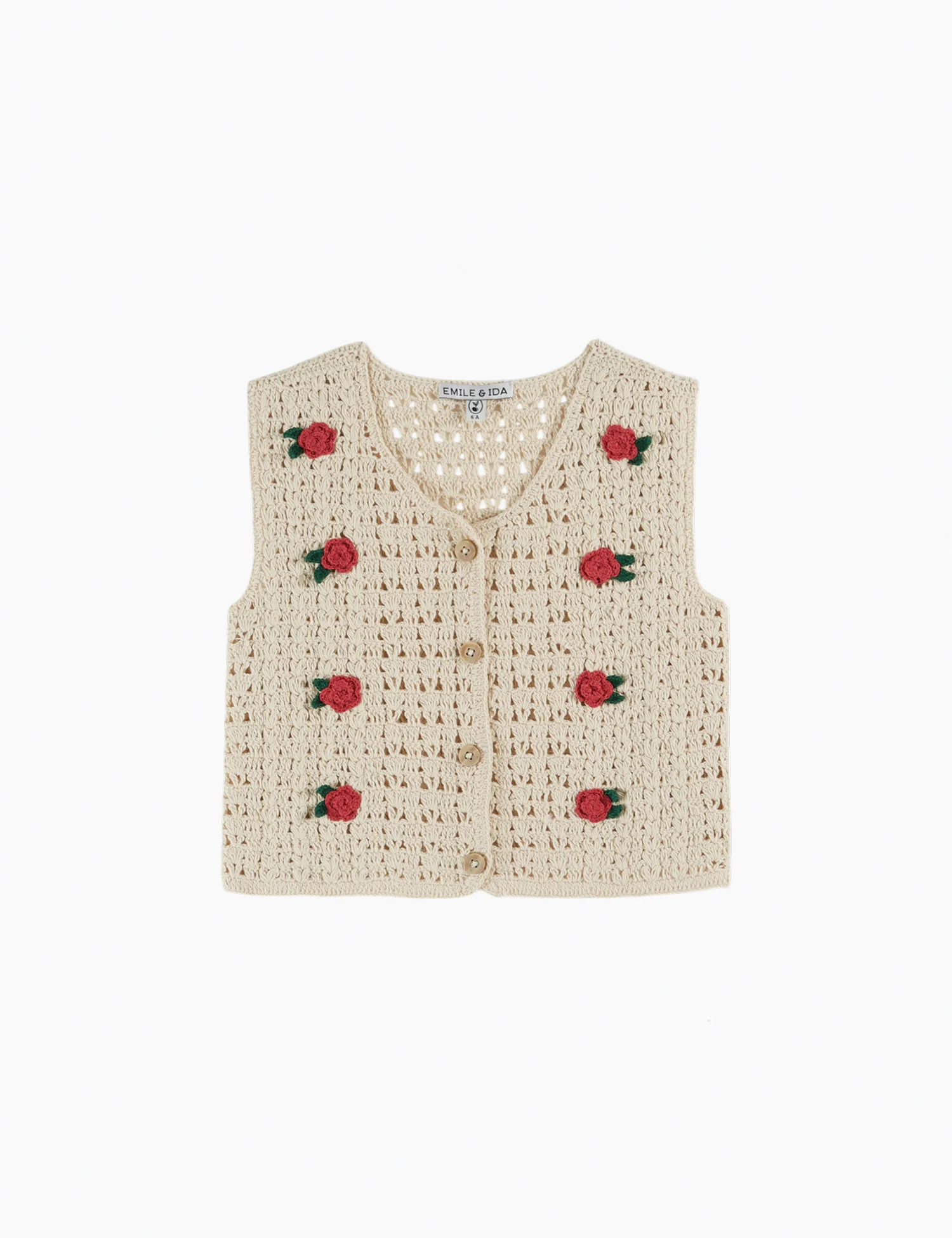 Crochet Sleeveless Cardigan in Ecru
