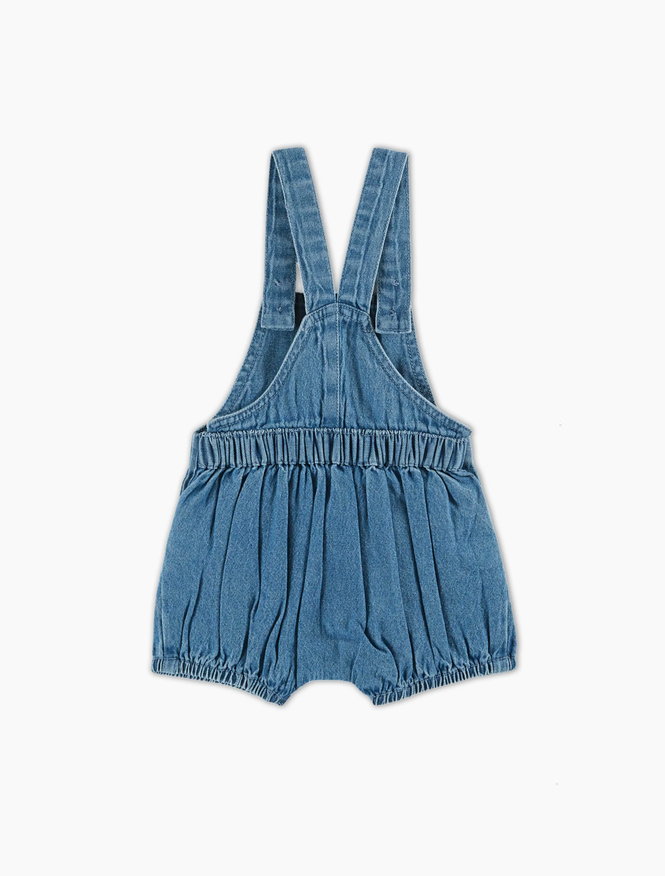 Denim Flower Short Overalls in Denim Light - Image 3