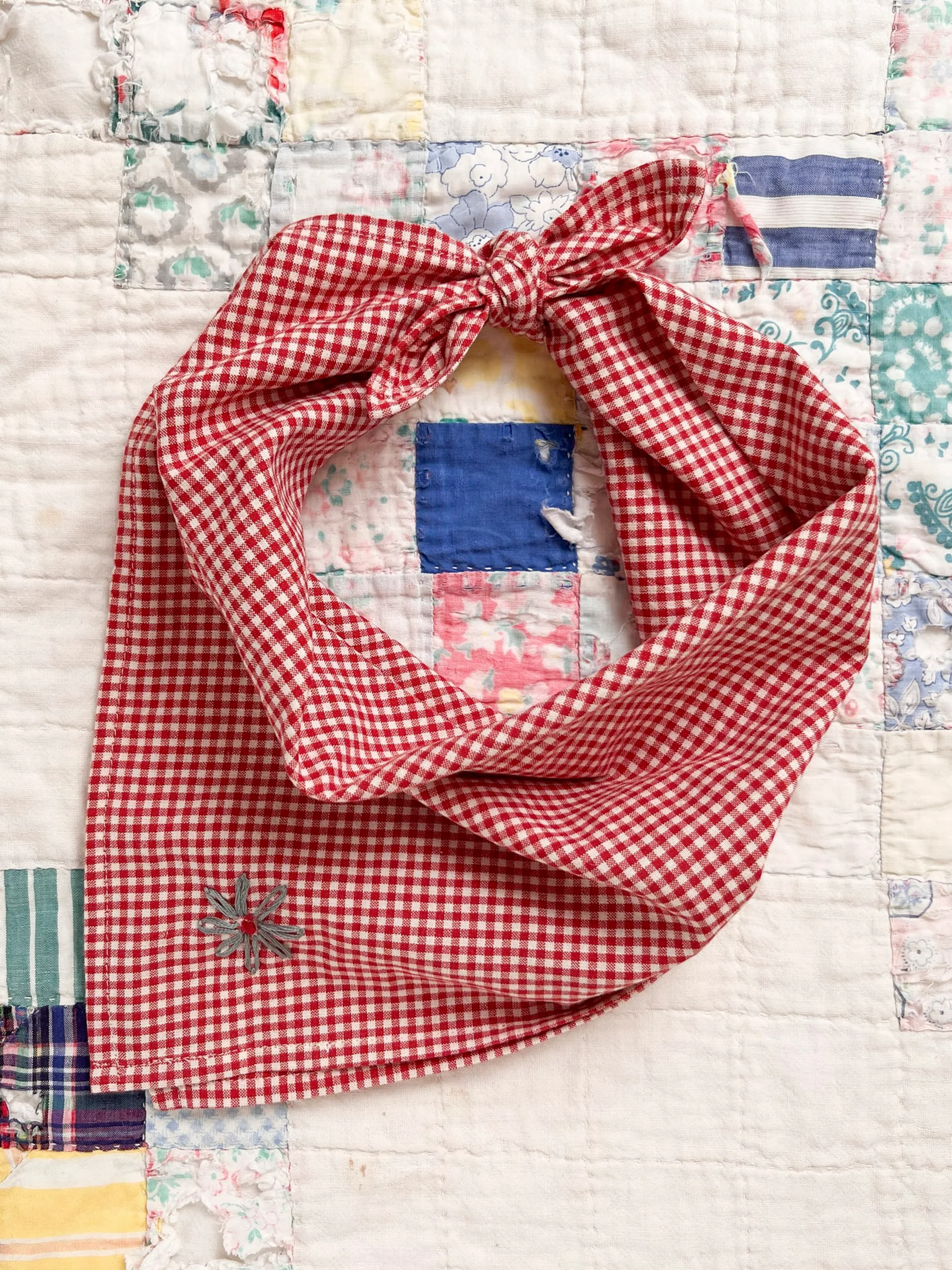 Evie Scarf in Red Cotton Gingham - Image 3