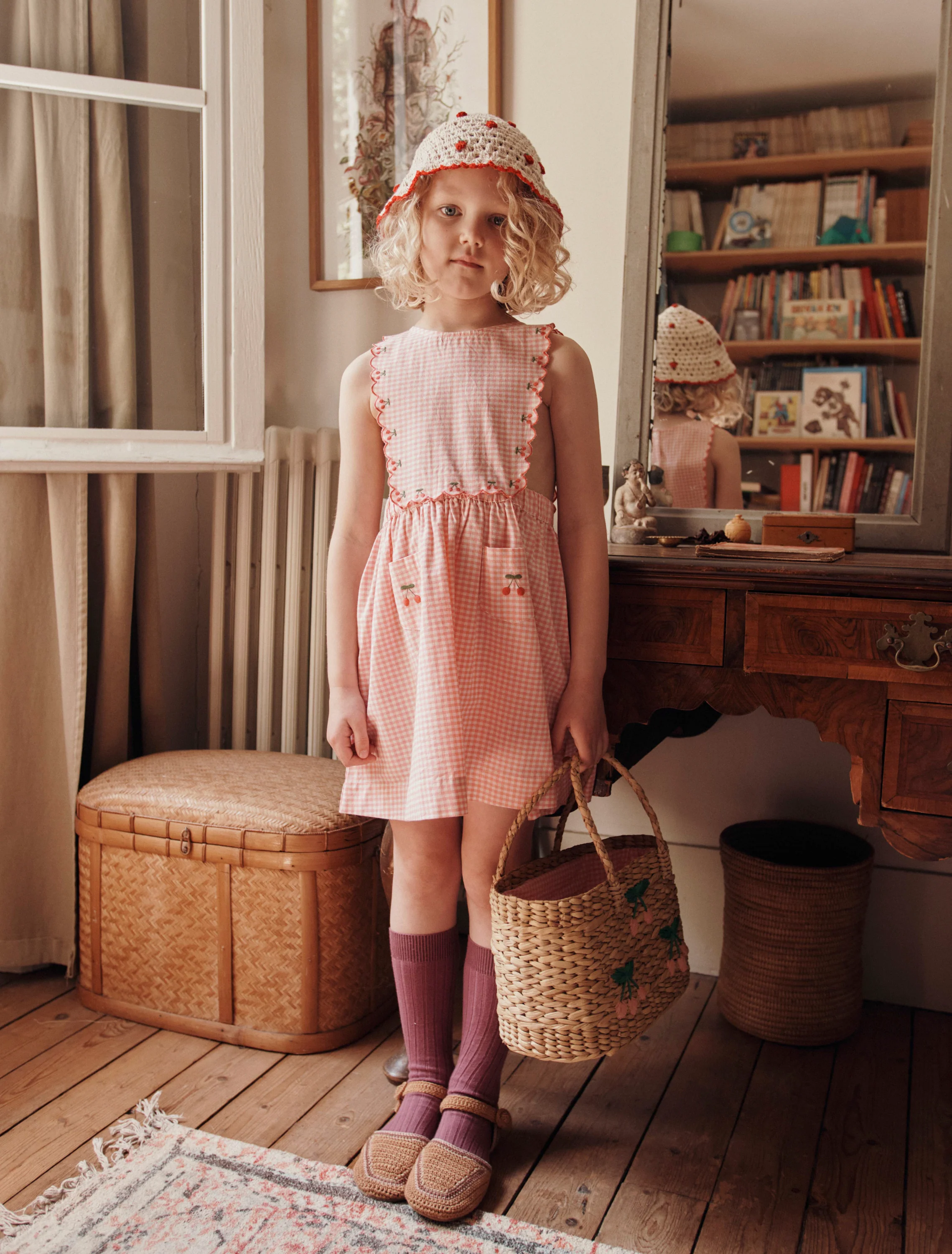 Embroidered Cherry Apron Dress in Vivi - Image 2