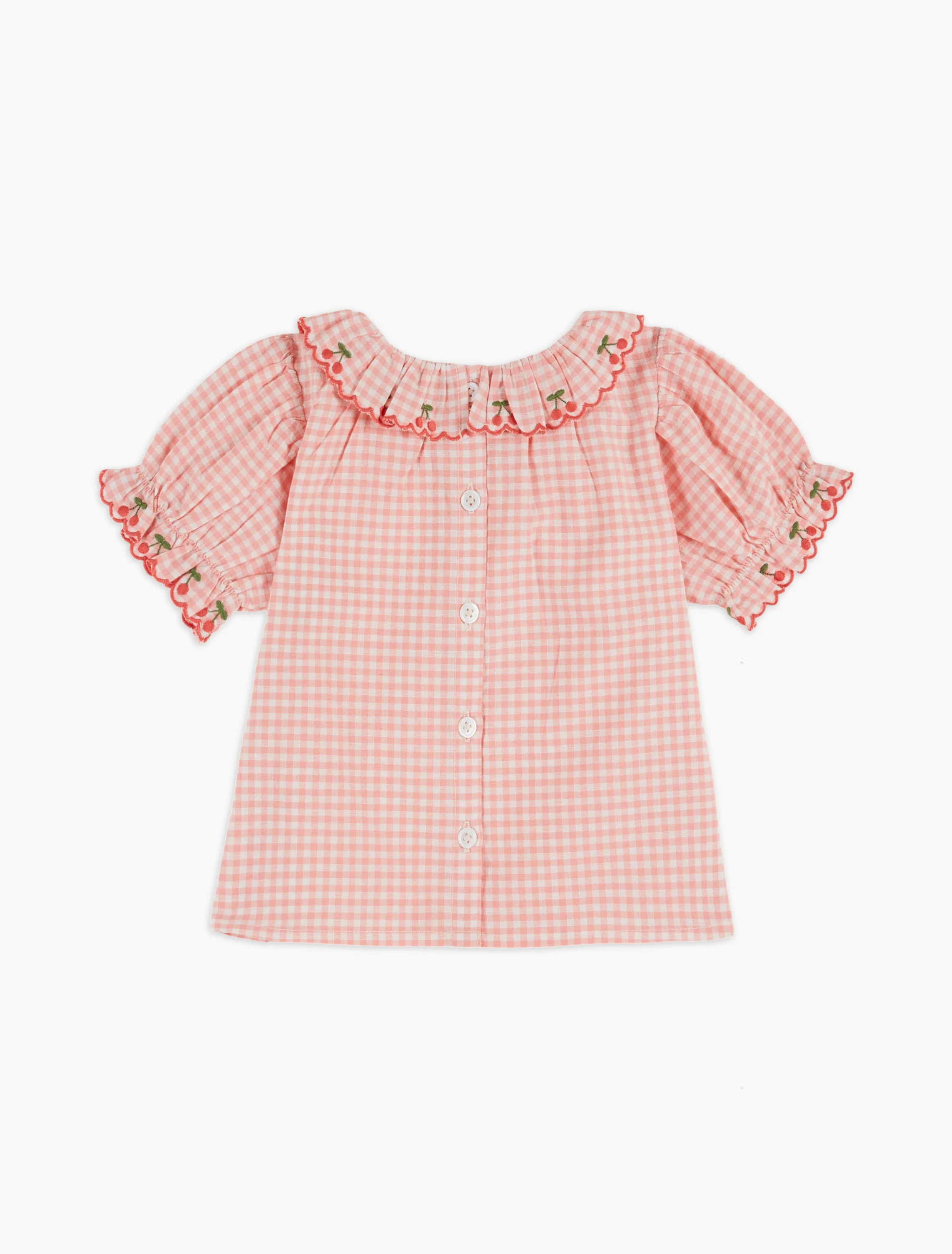 Embroidered Collar Gingham Blouse in Vivi - Image 3