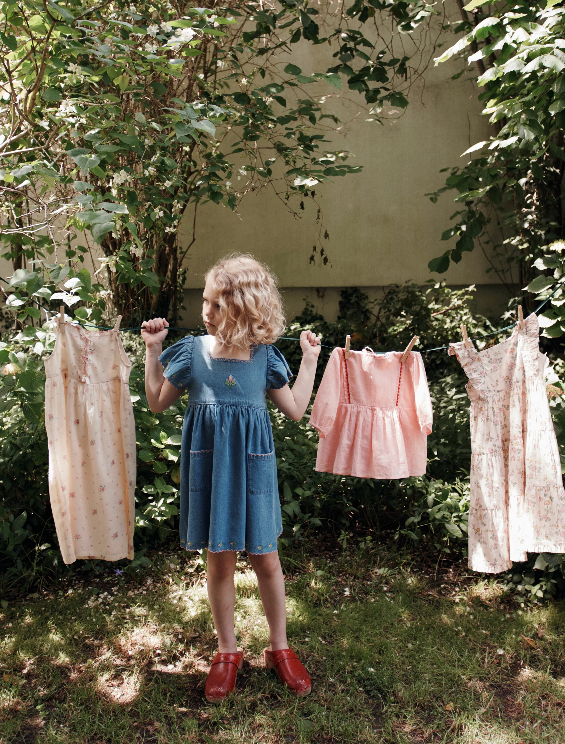 Embroidered Denim Dress in Light Denim - Image 2