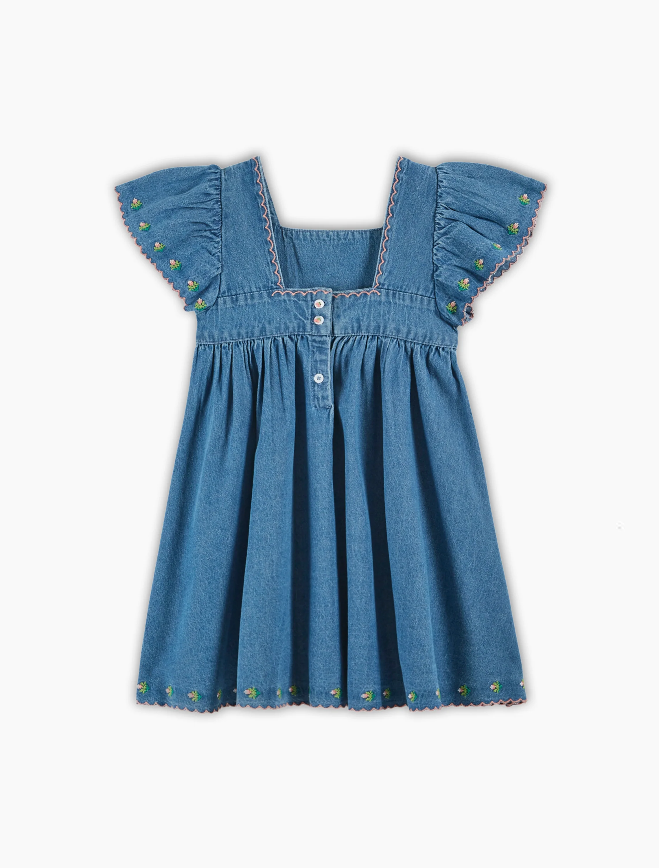 Embroidered Denim Dress in Light Denim - Image 3