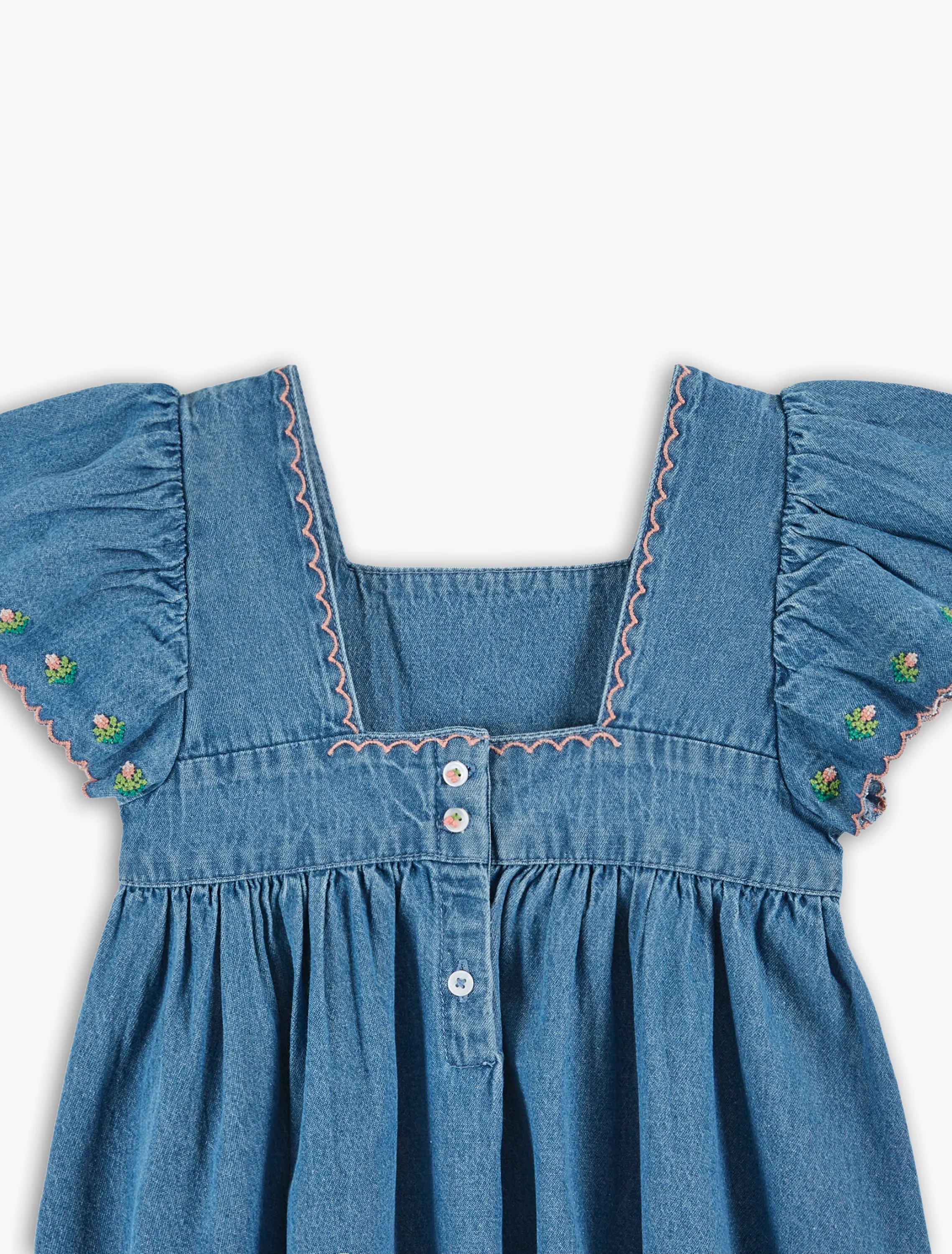 Embroidered Denim Dress in Light Denim - Image 4