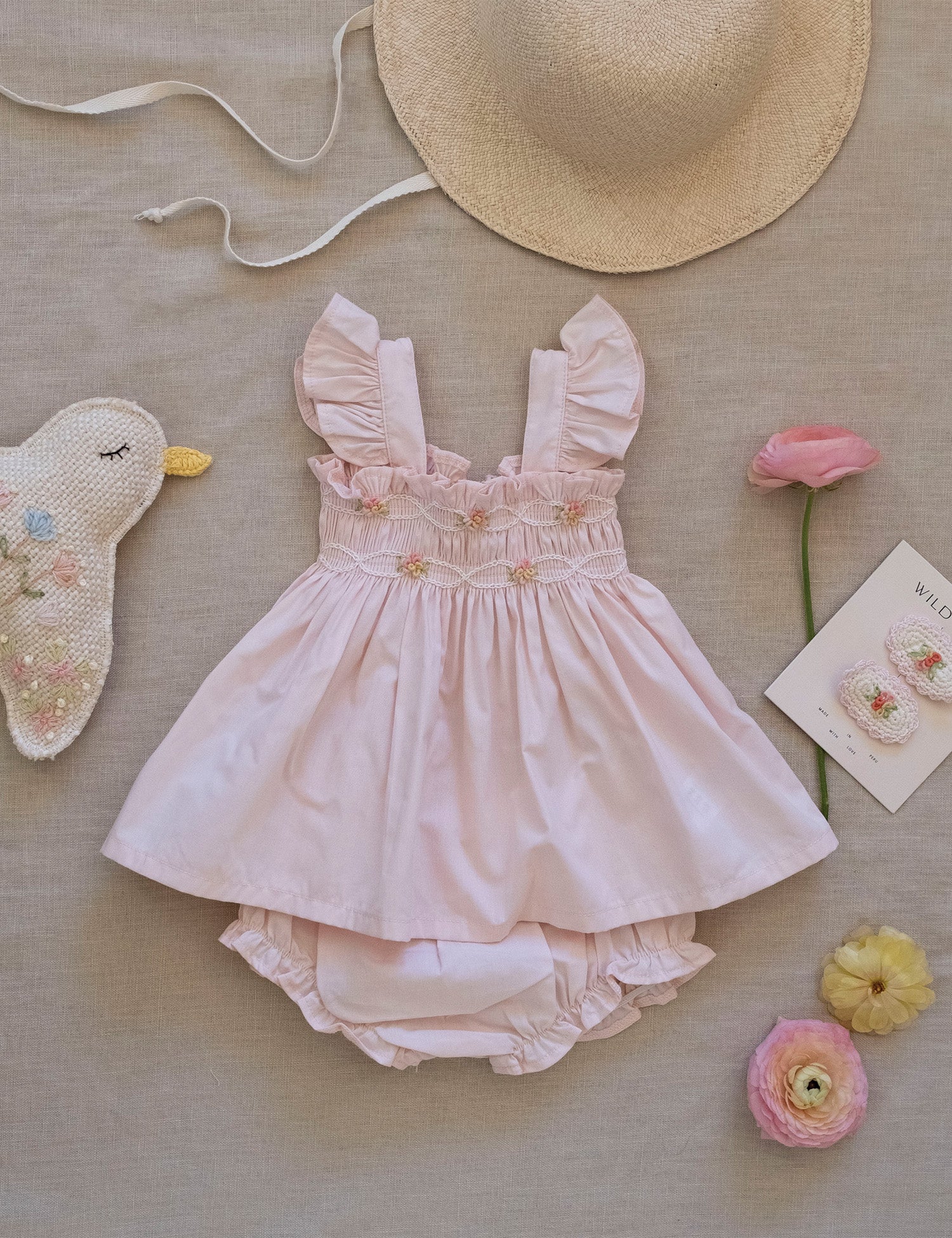 Embroidered Flutter Set in Pink - Image 2