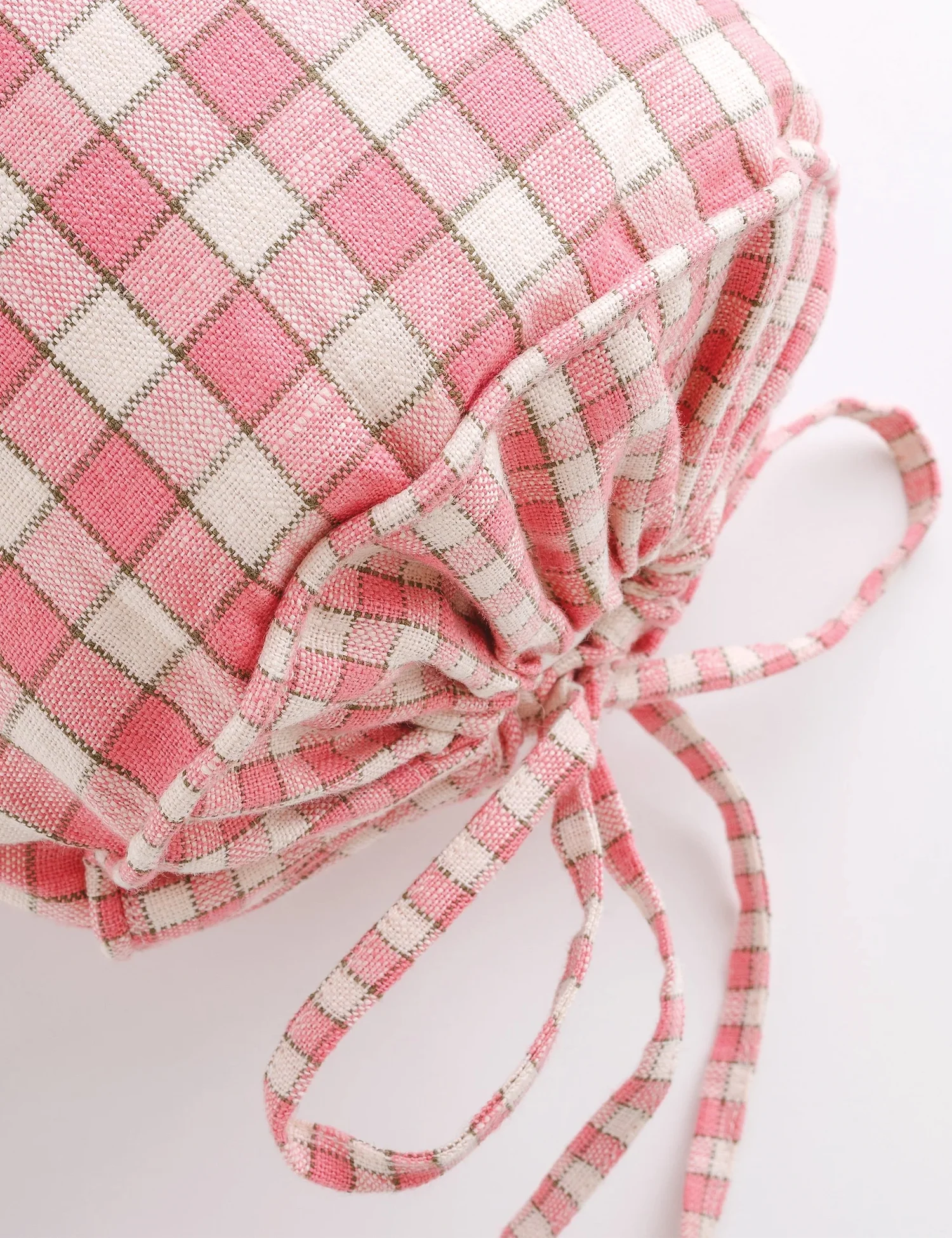 Gingham Bolster Pillow in Peony - Image 2