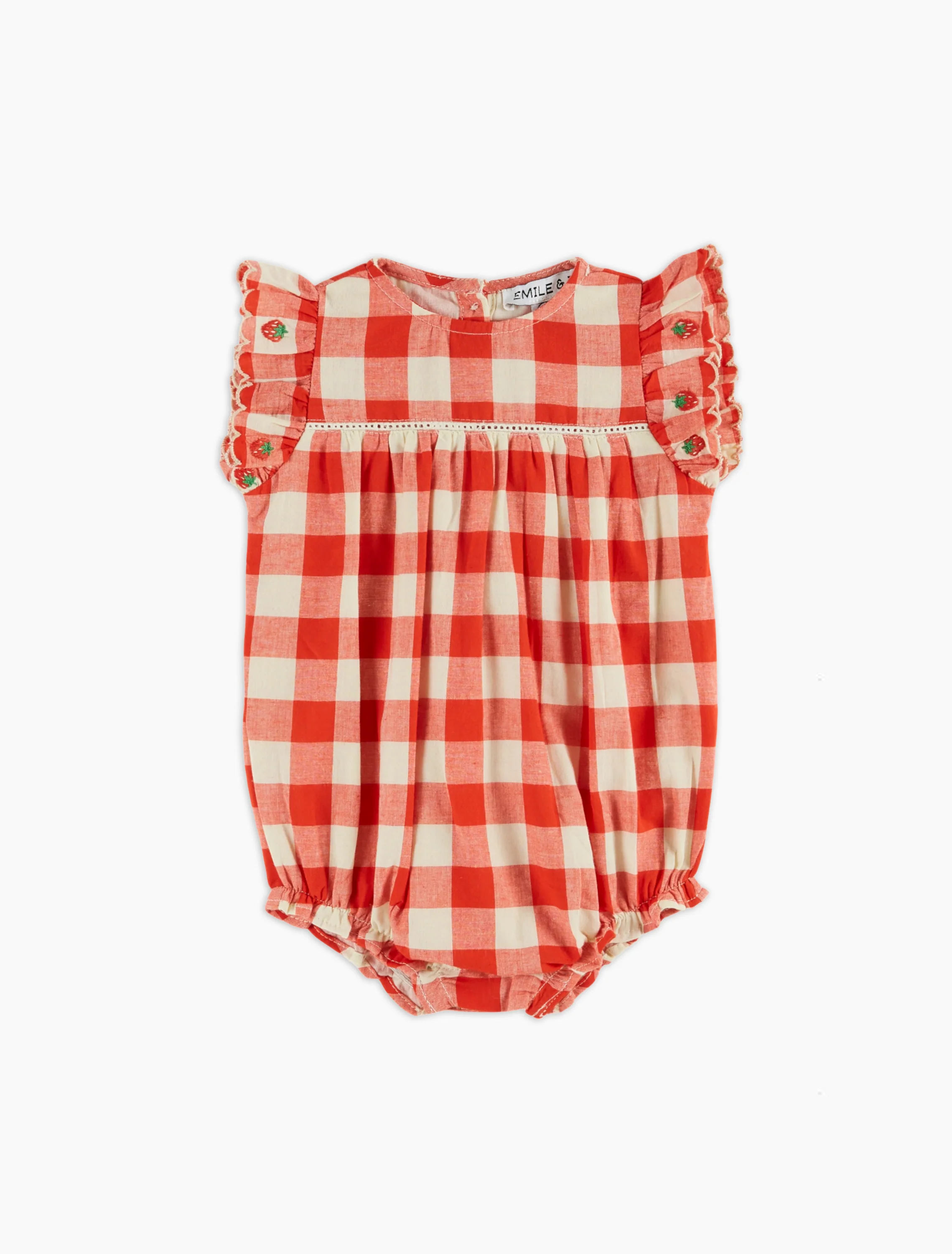 Gingham Embroidered Romper in Vichy Rouge