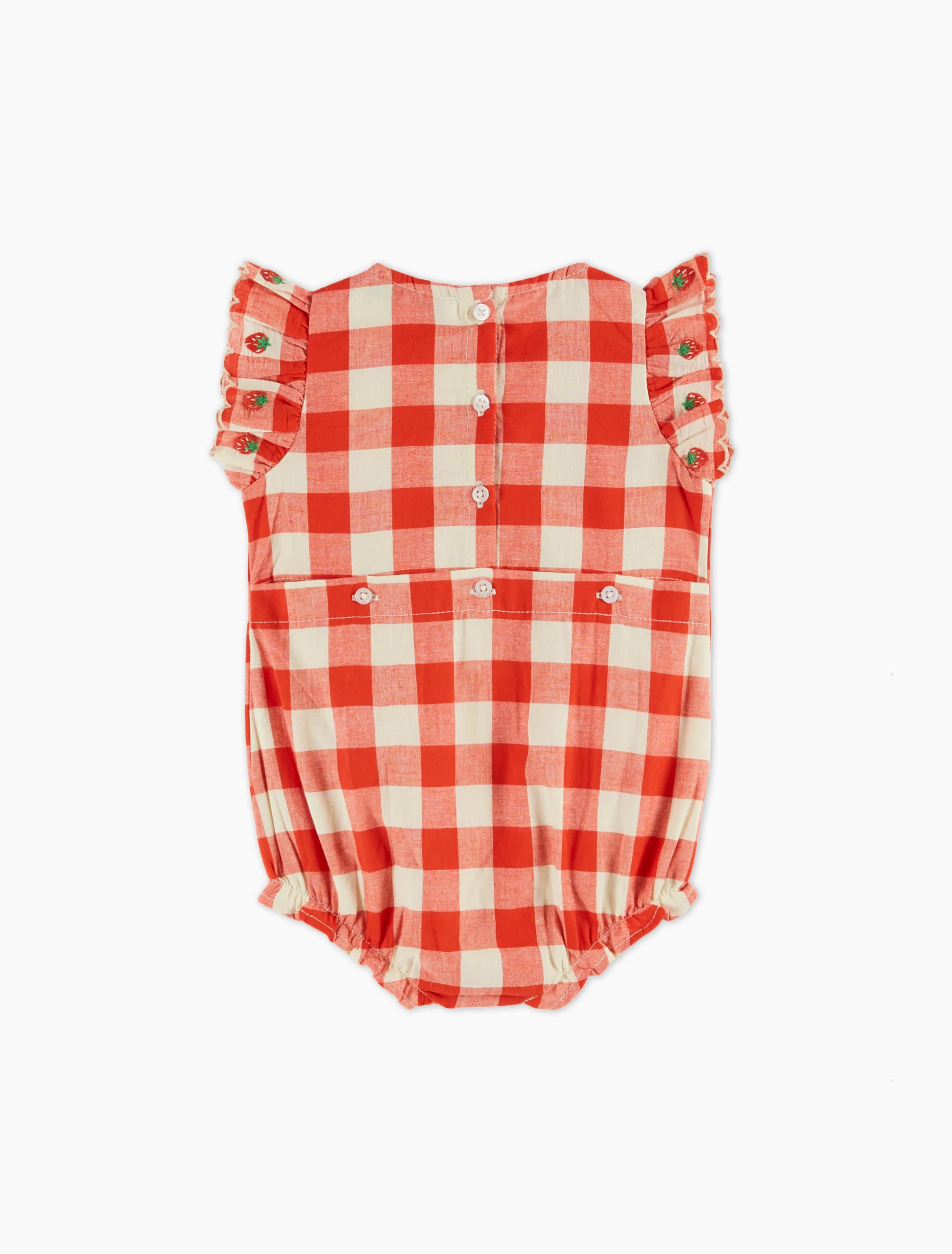 Gingham Embroidered Romper in Vichy Rouge - Image 3