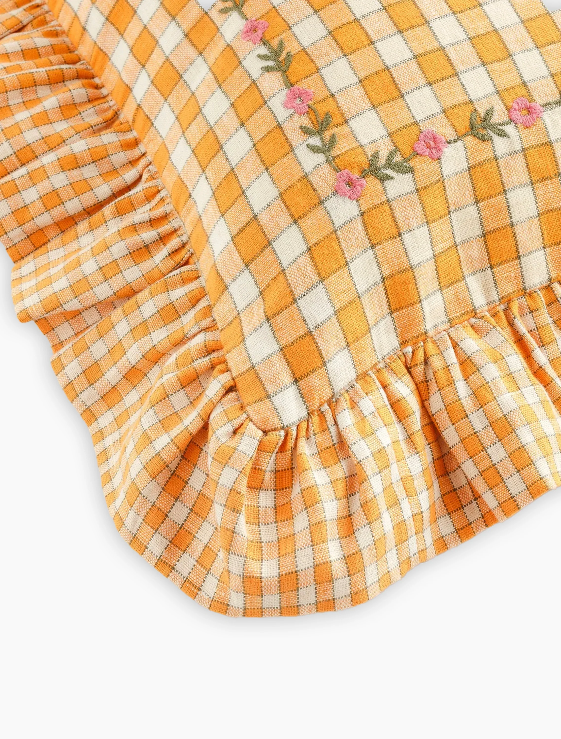 Gingham Frill Embroidered Cusion in Apricot - Image 2