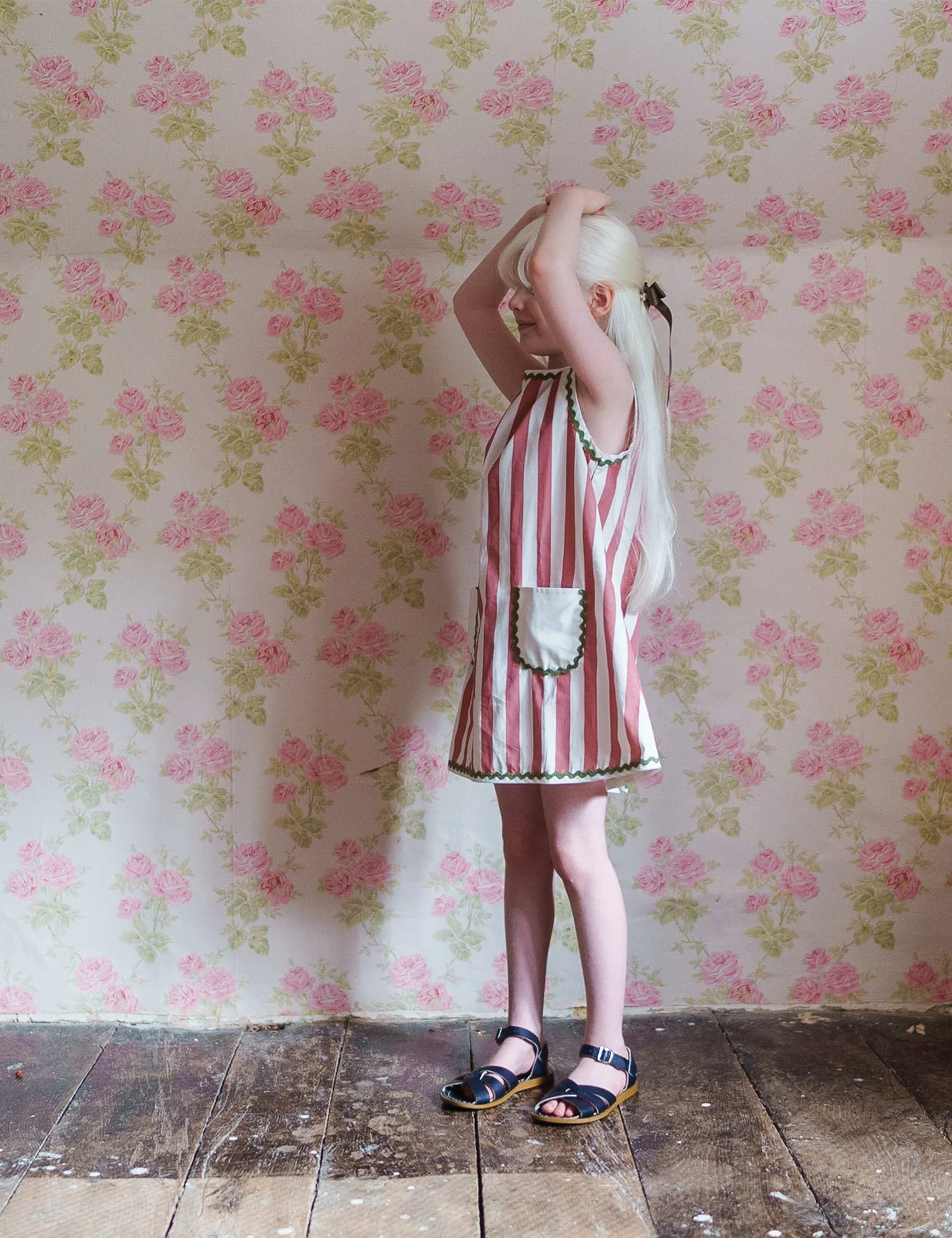 Hannah Dress in Raspberry Stripe - Image 3