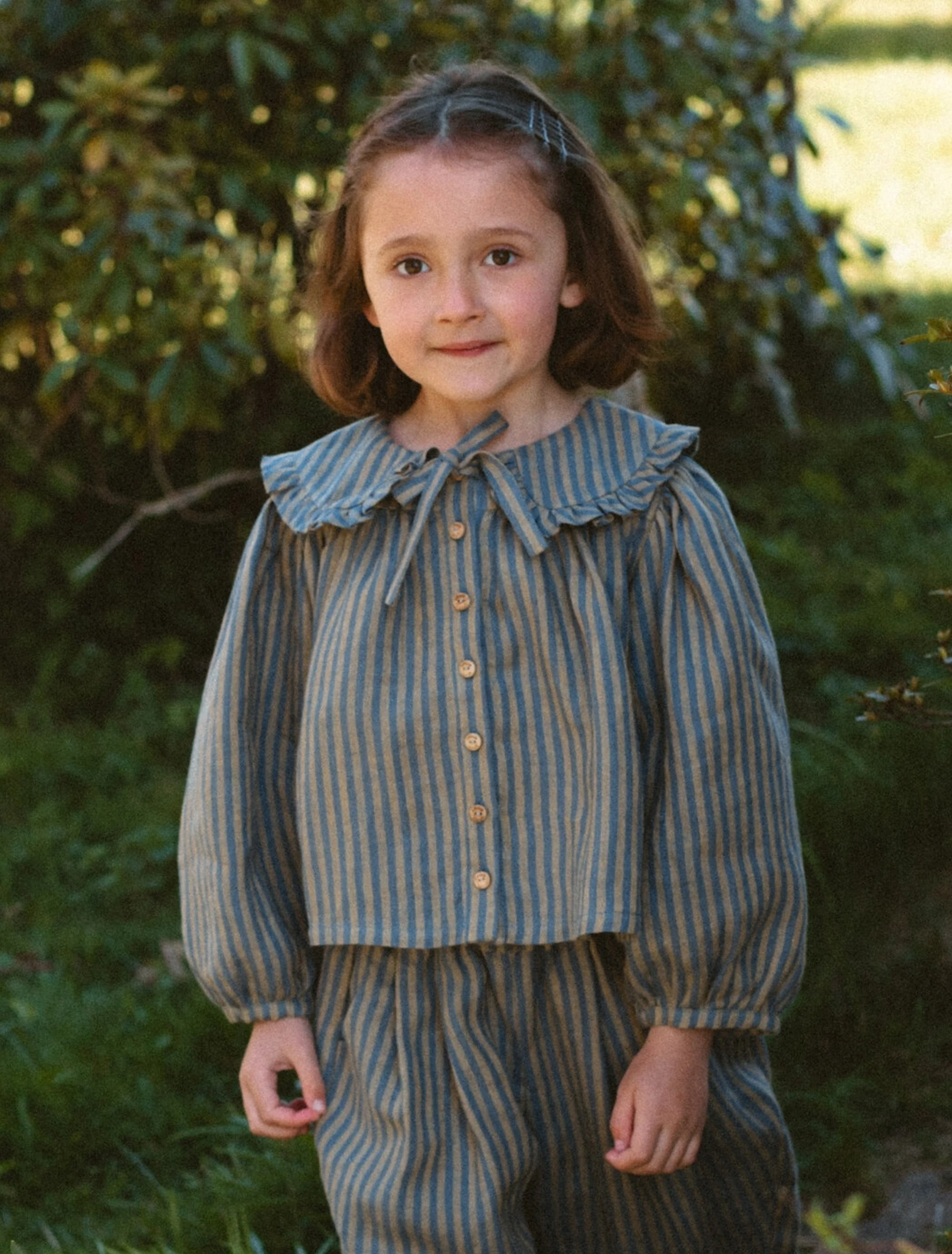 Iris Blouse in Stonewash Blue & Butter Stripe Linen - Image 4