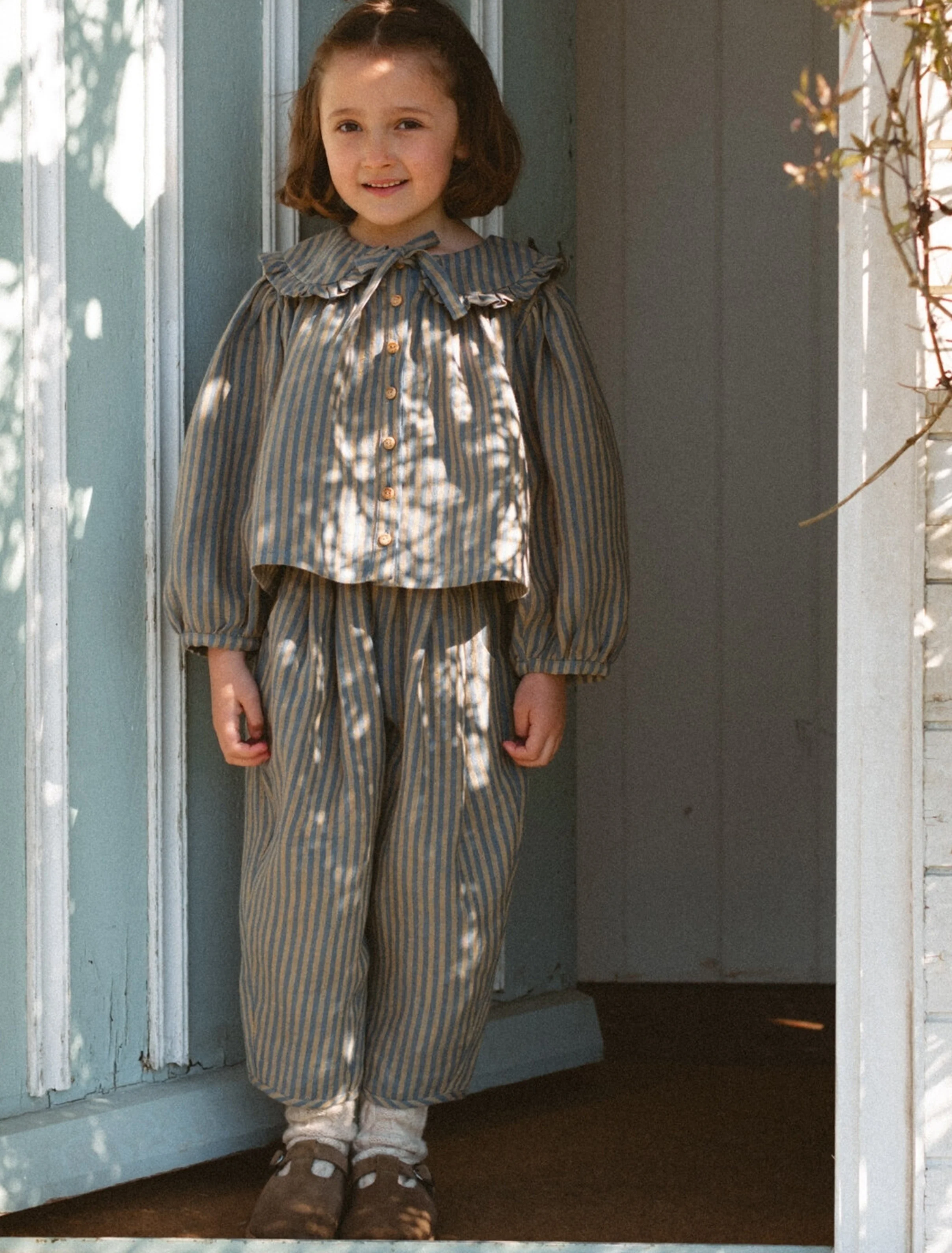 Iris Blouse in Stonewash Blue & Butter Stripe Linen - Image 6