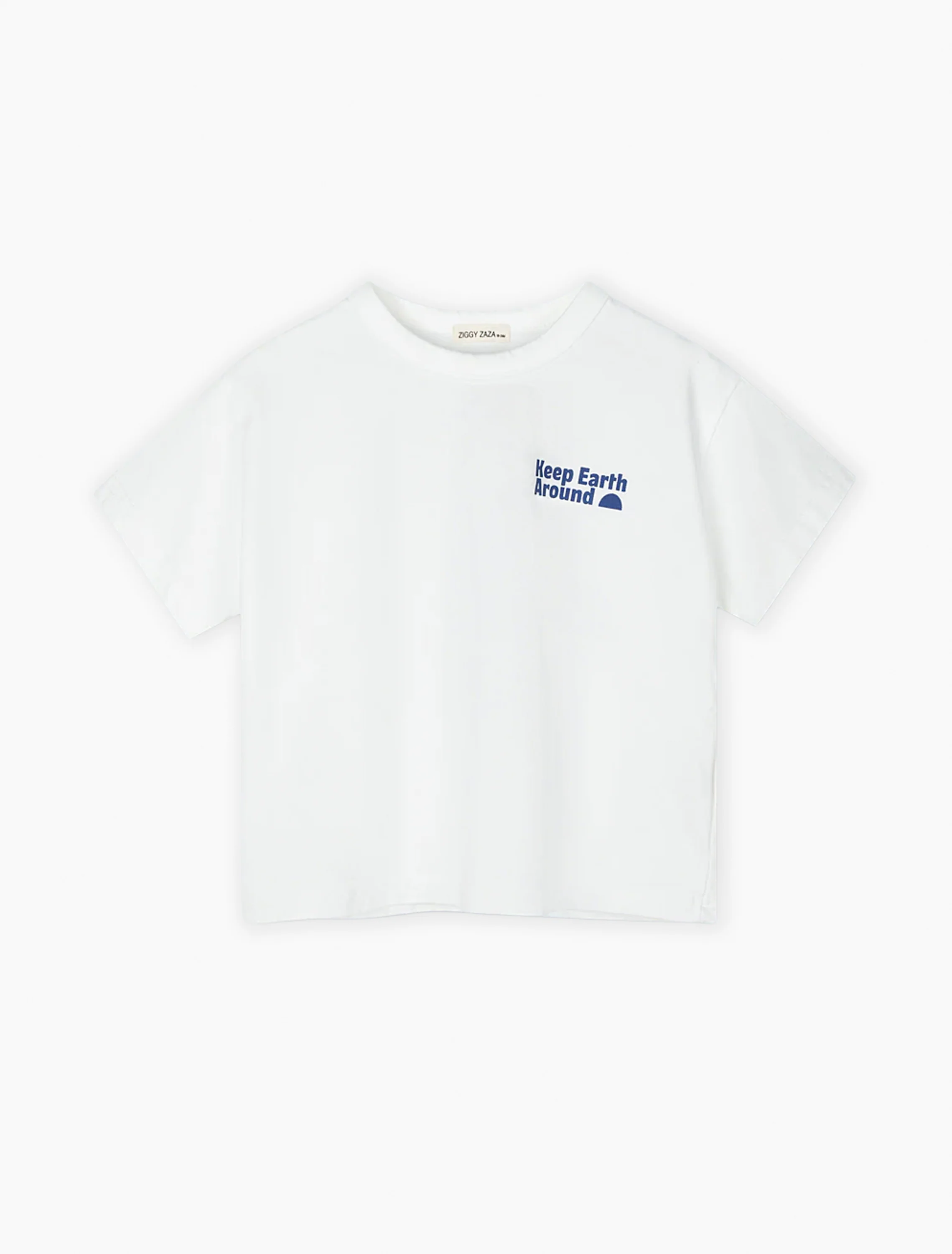 Keep Earth Around Tee in White + Deep Blue Print