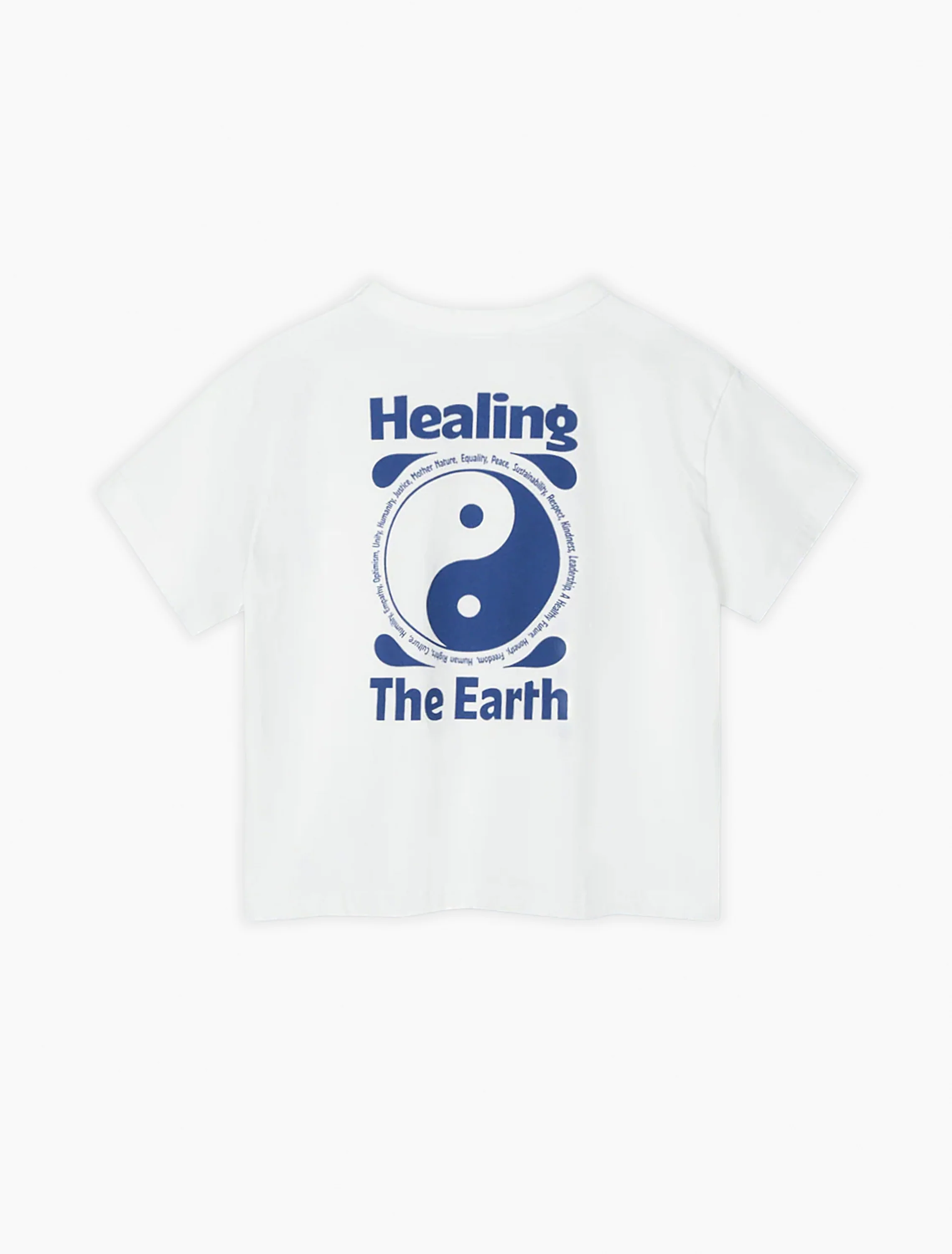 Keep Earth Around Tee in White + Deep Blue Print - Image 2