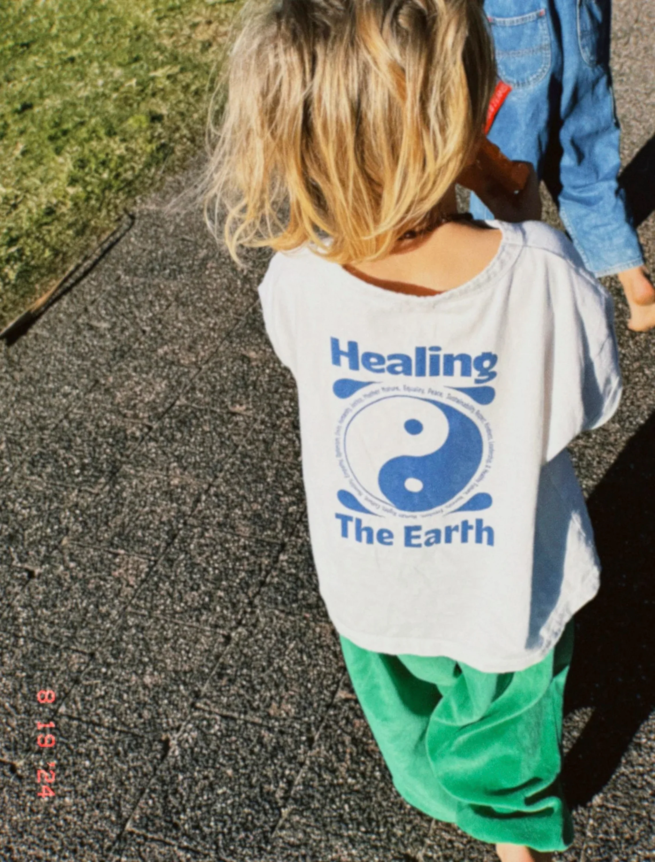 Keep Earth Around Tee in White + Deep Blue Print - Image 3