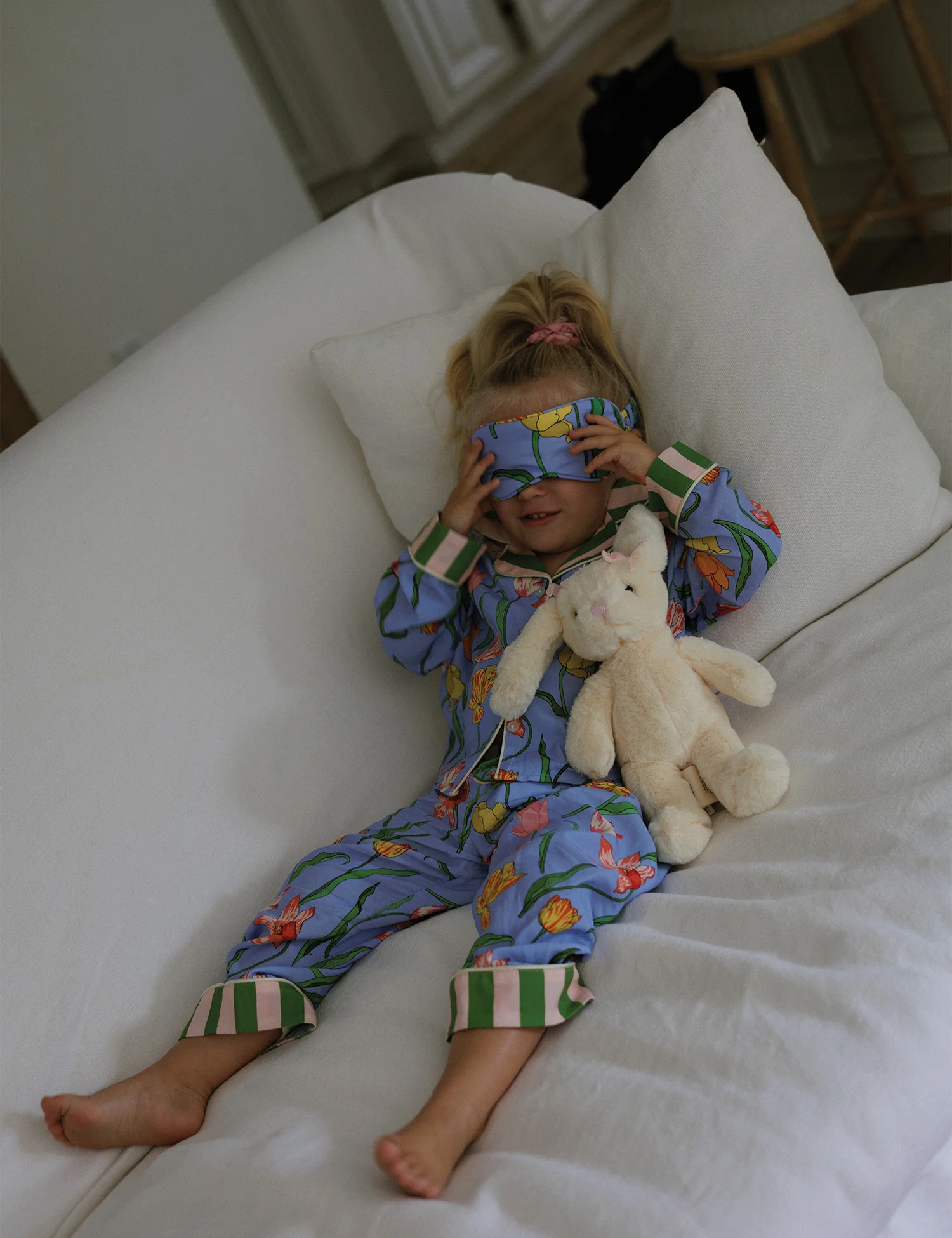 Kids Pajama Set in Blue Tulips - Image 3
