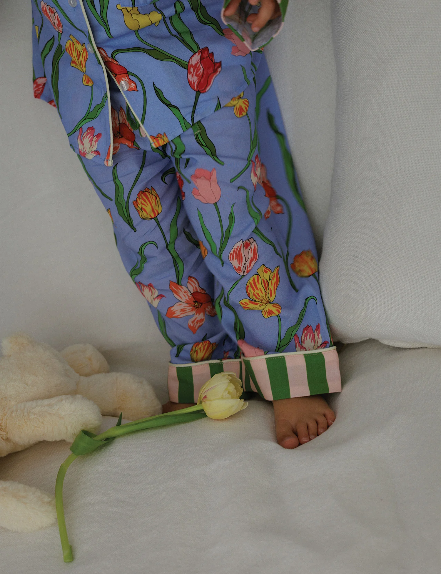 Kids Pajama Set in Blue Tulips - Image 4