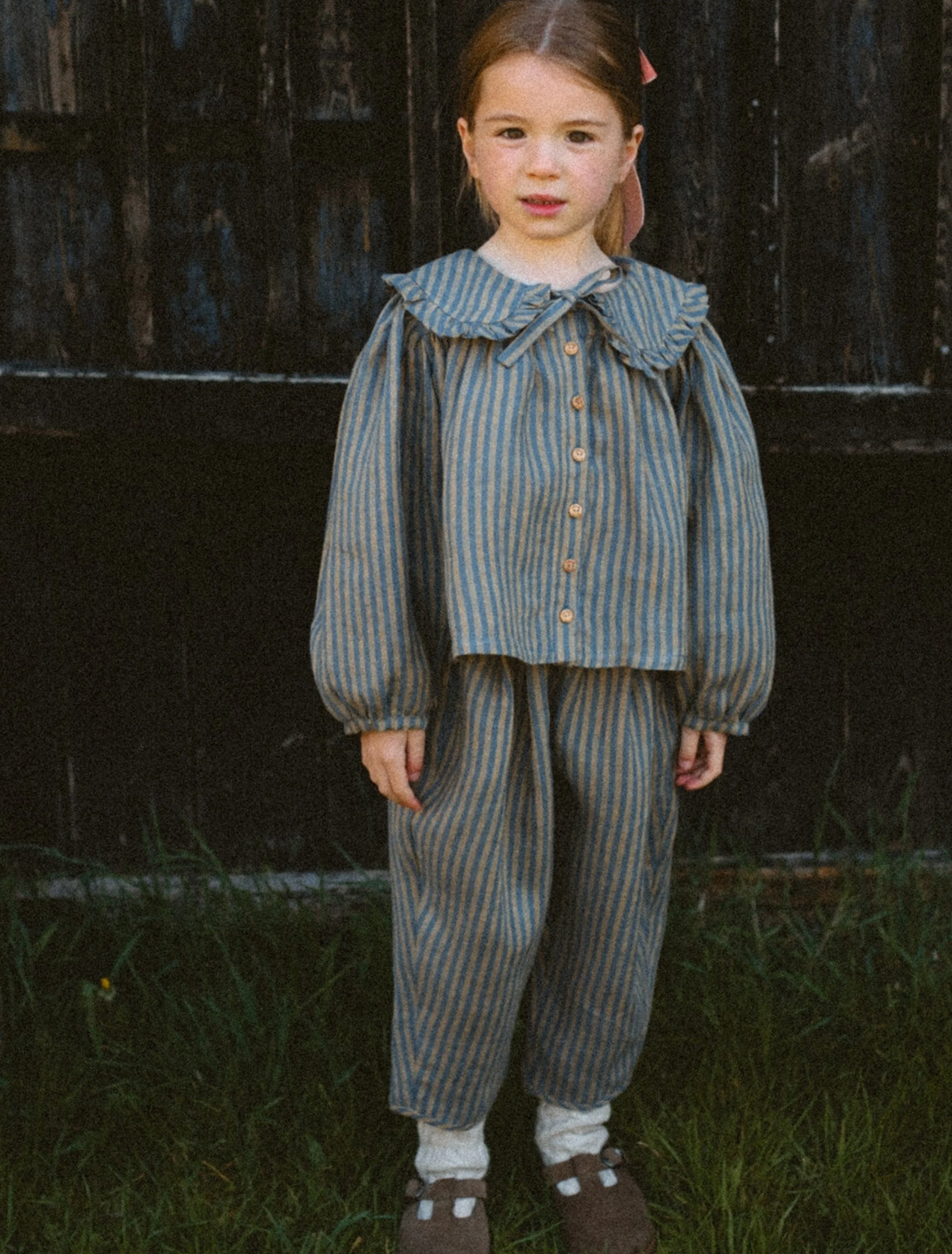 Kit Trousers in Stonewash Blue & Butter Stripe Linen - Image 4