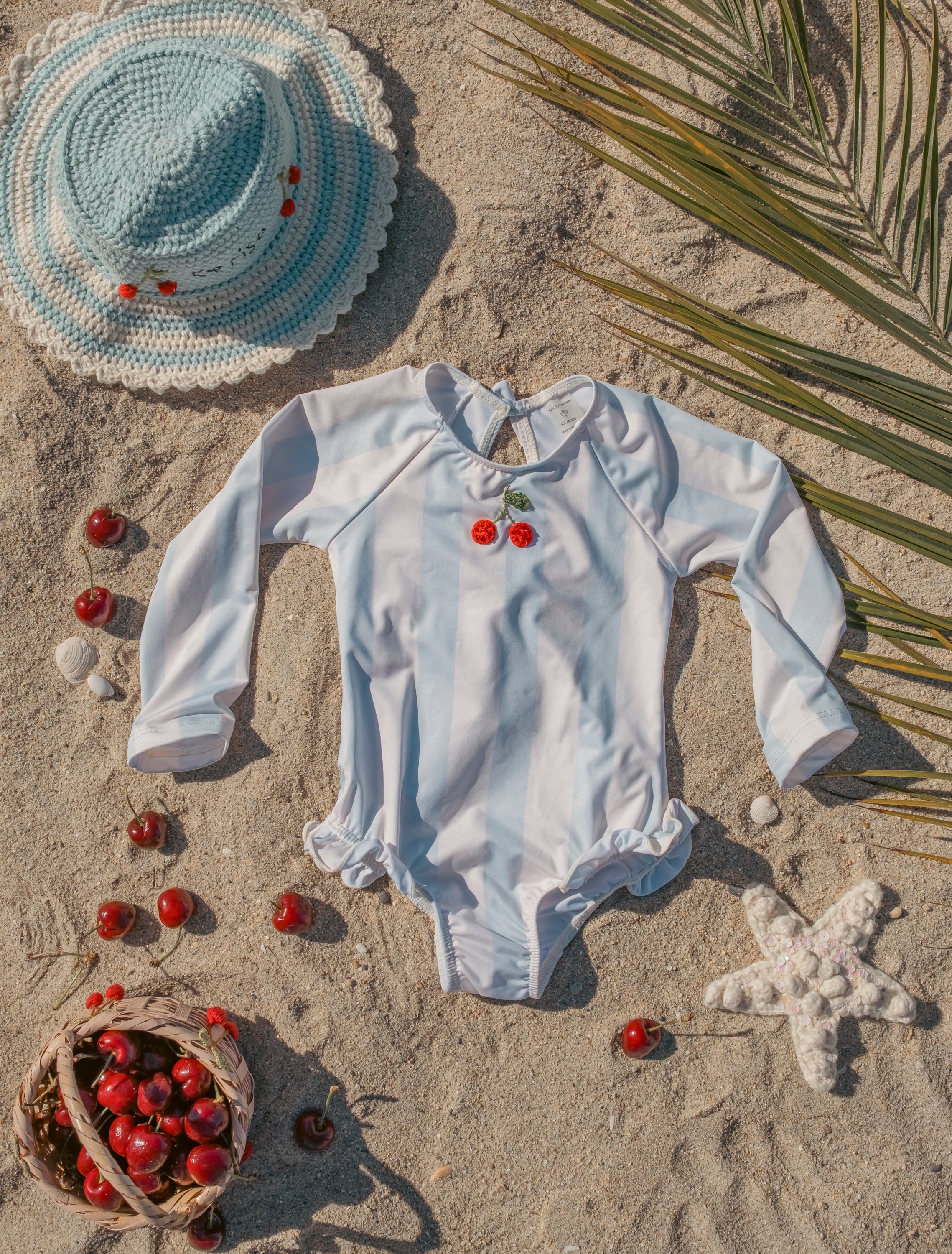 L/S Cherry Swimsuit in Blue Stripe - Image 4