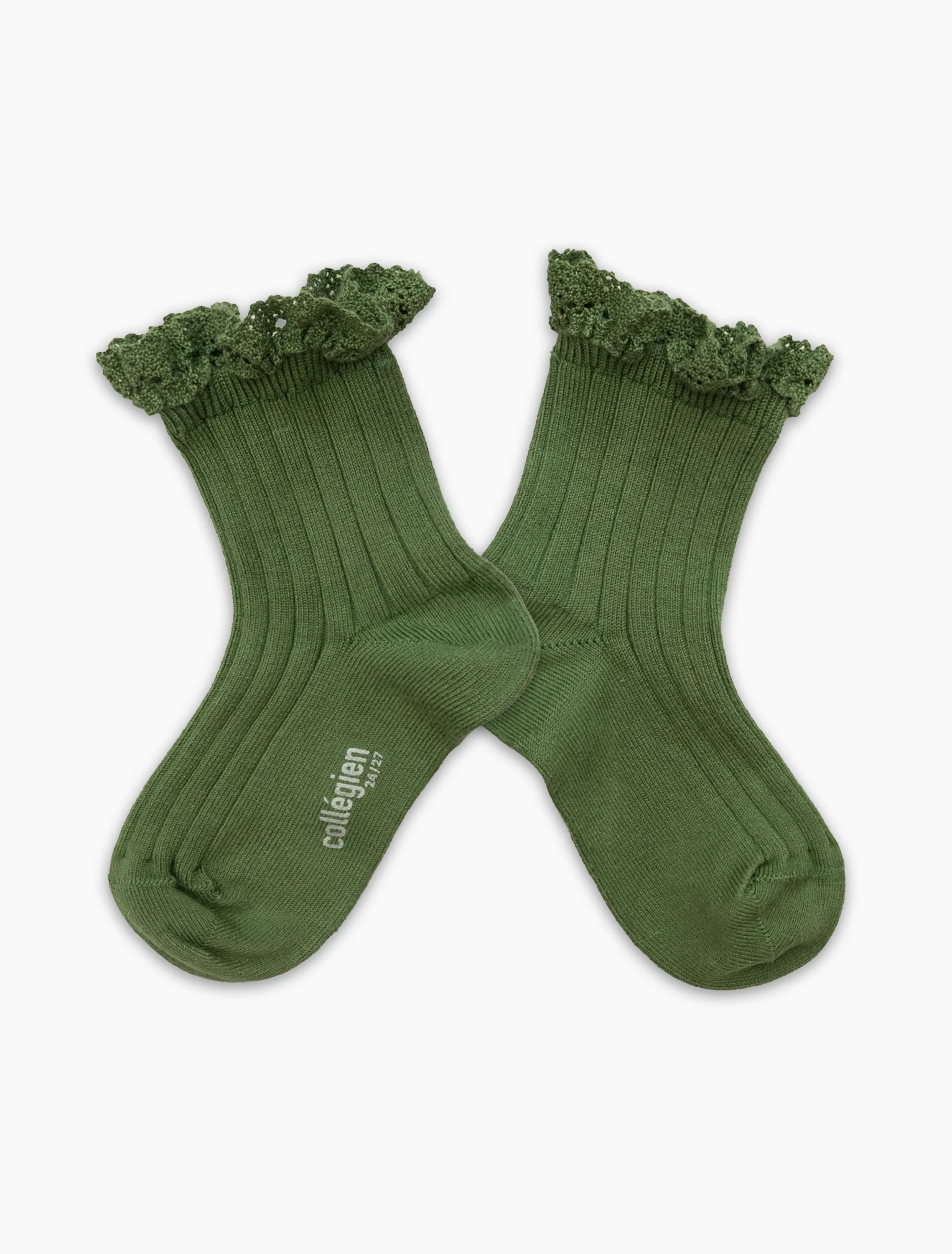 Lili Lace Trim Ribbed Ankle Socks in Avocat