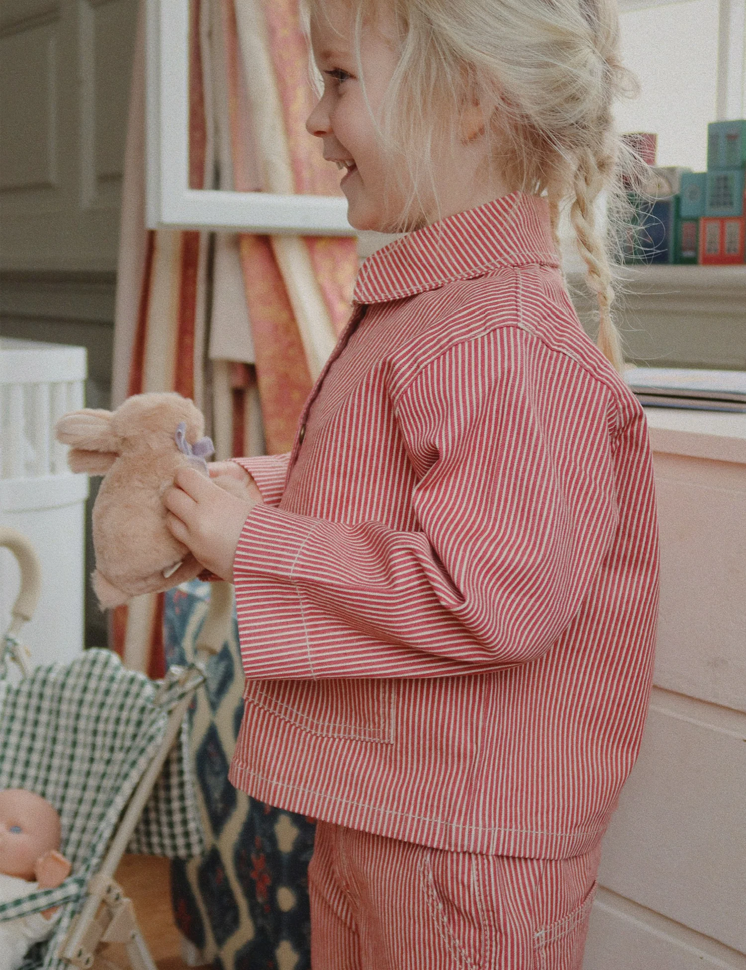 Luc Shirt Jacket in Milk Rouge Stripe - Image 3