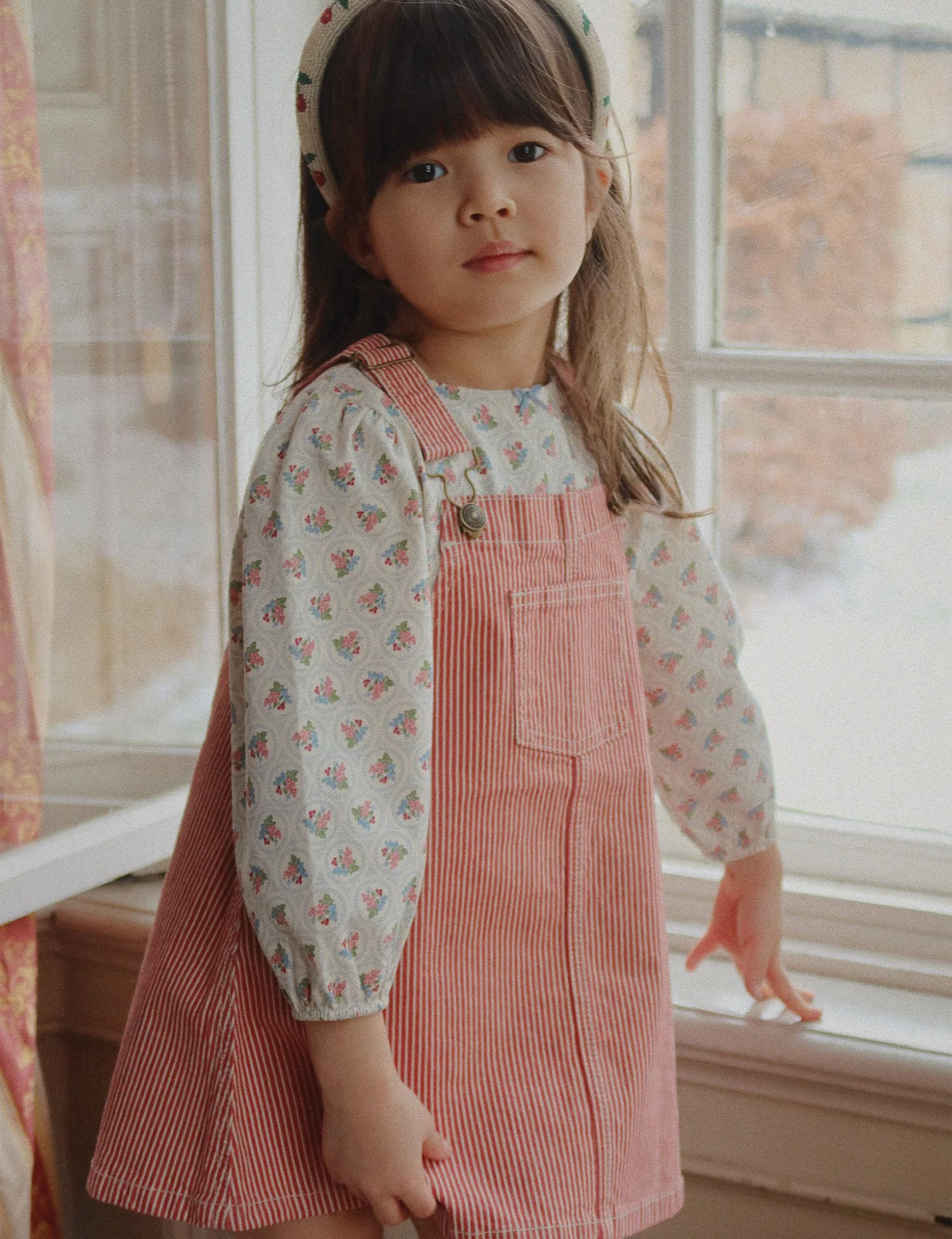 Luc Spencer Overall Dress in Milk Rouge Stripe - Image 2