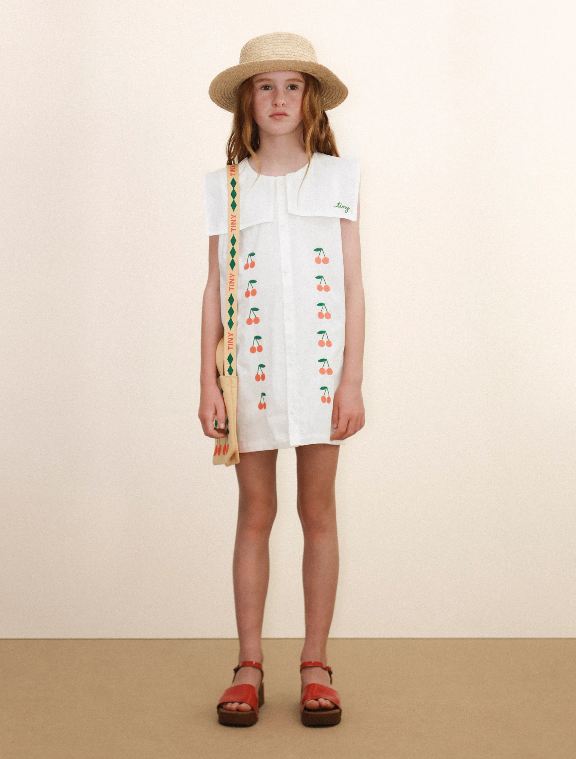 Mini Cherries Twill Dress in Off-White - Image 3