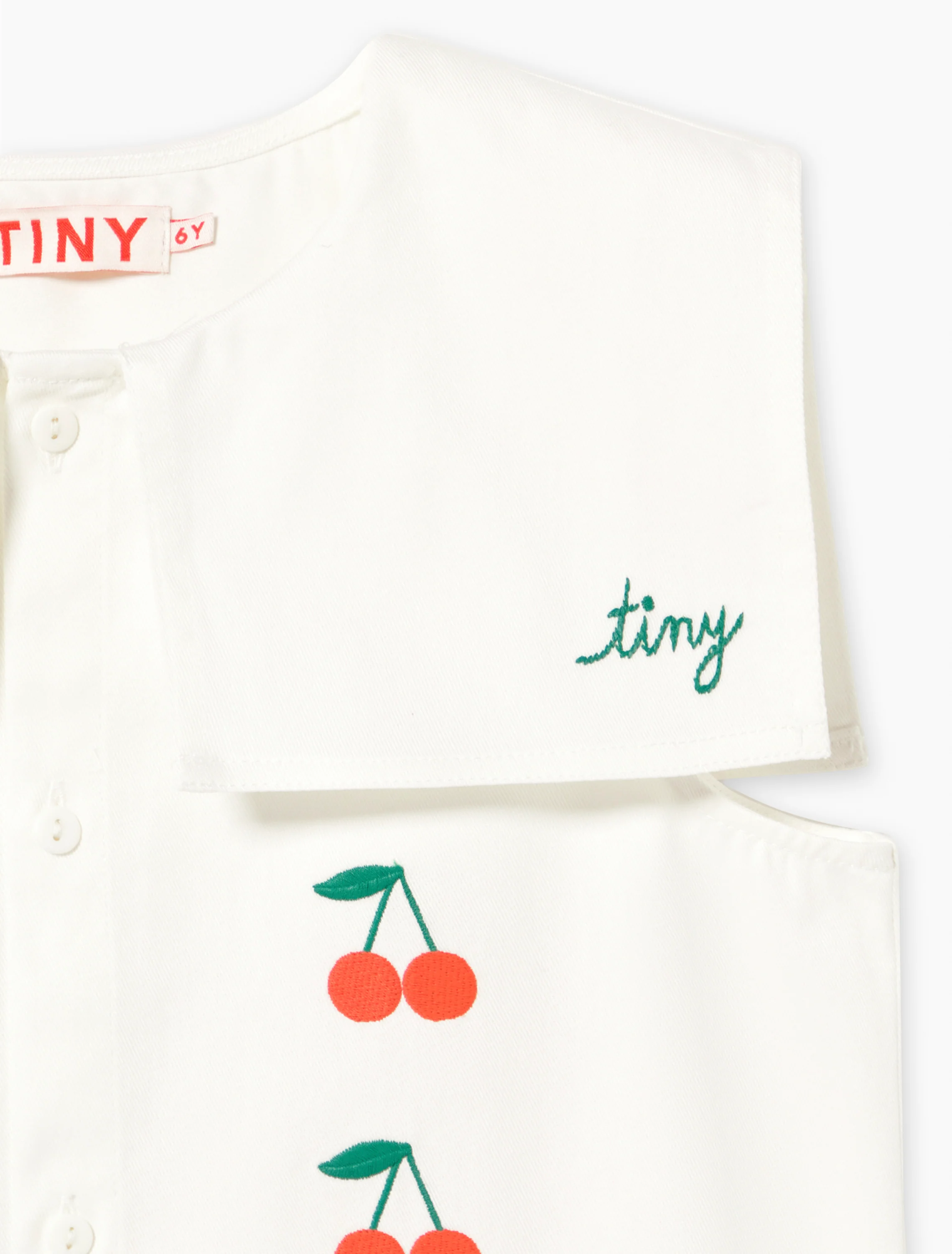 Mini Cherries Twill Dress in Off-White - Image 5