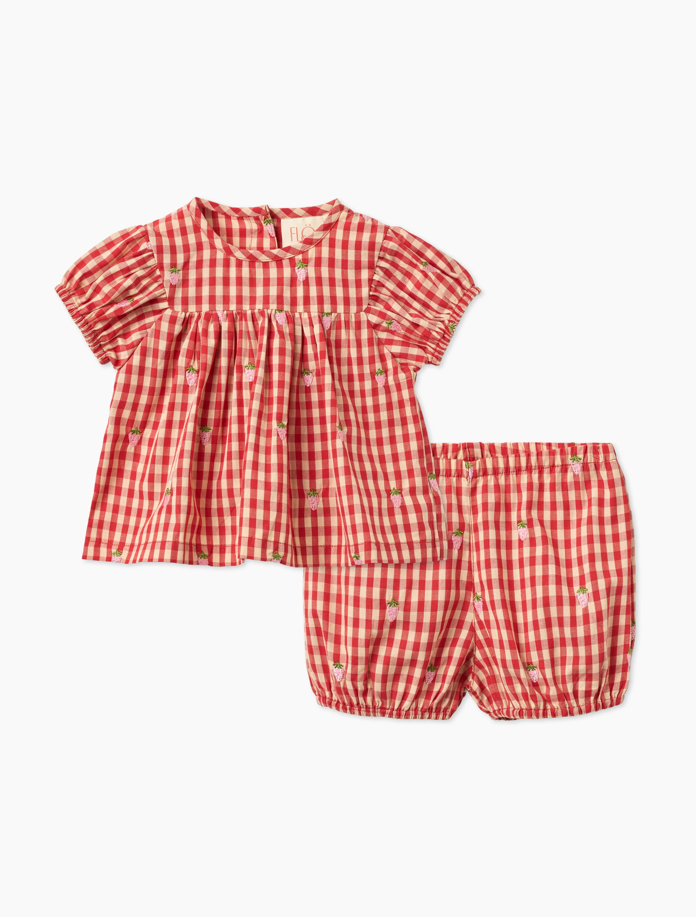 Molly Pineberry Baby SS Set in Red-Pink Berry Gingham