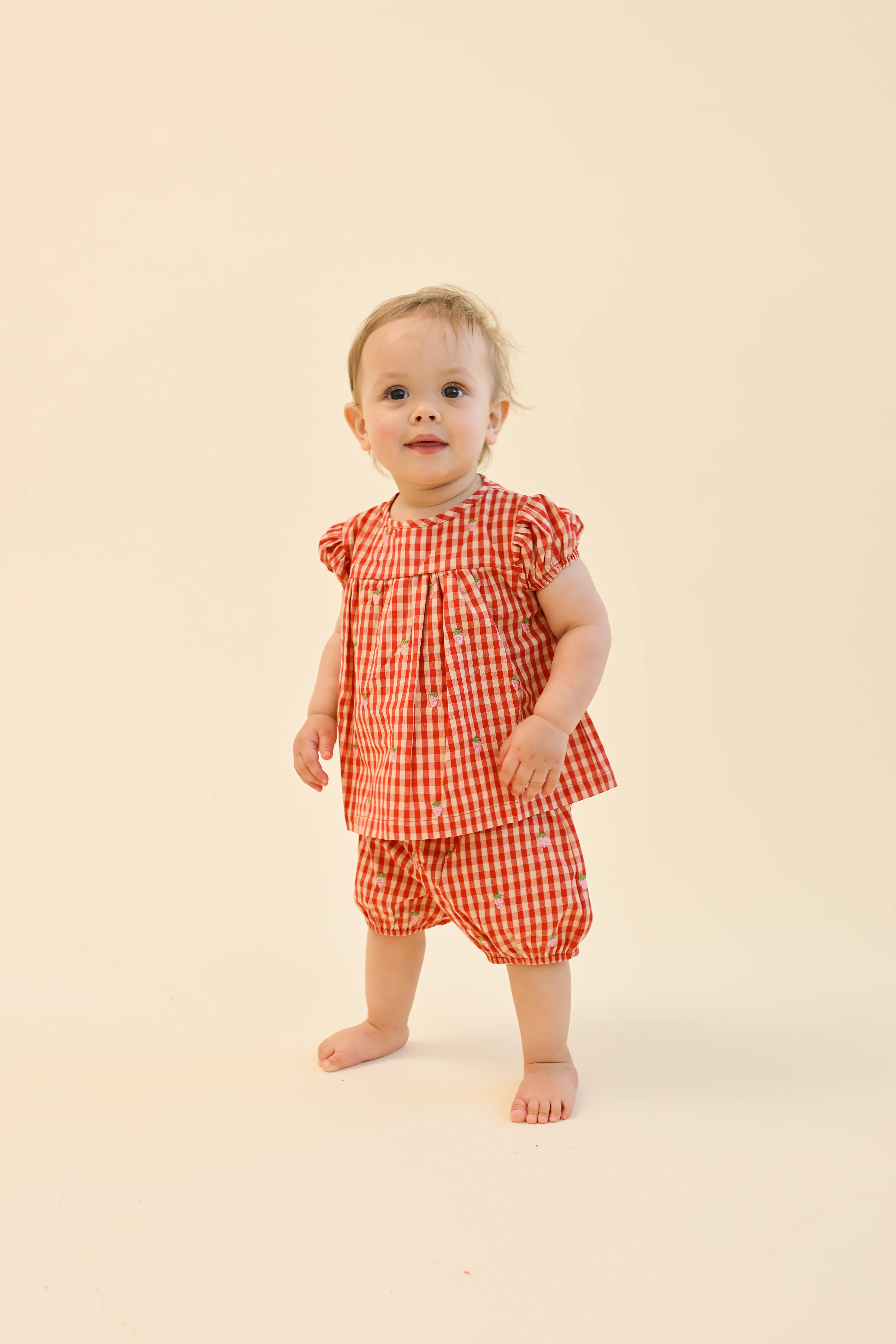 Molly Pineberry Baby SS Set in Red-Pink Berry Gingham - Image 2