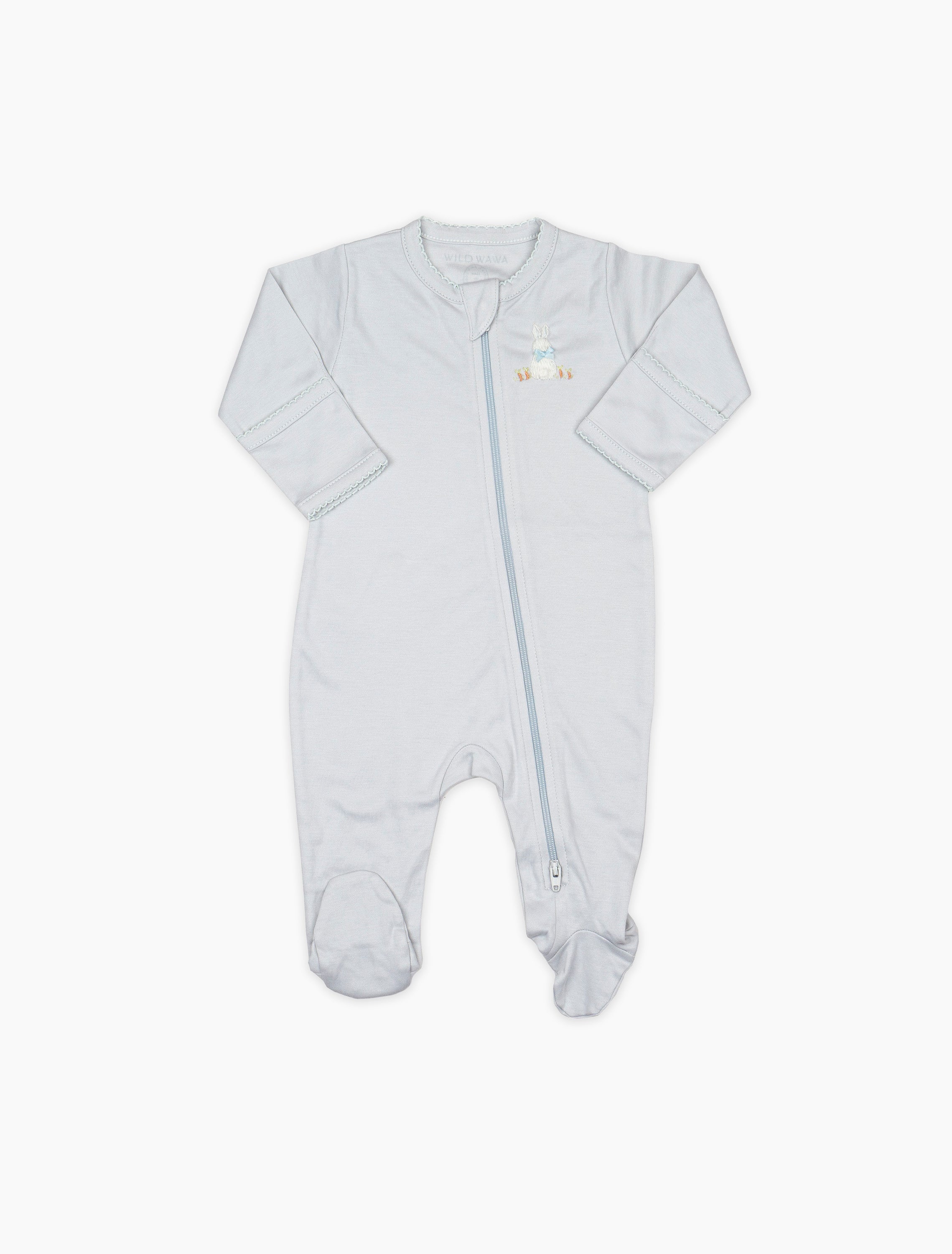 Pima Embroidered Footie in Blue Bunny
