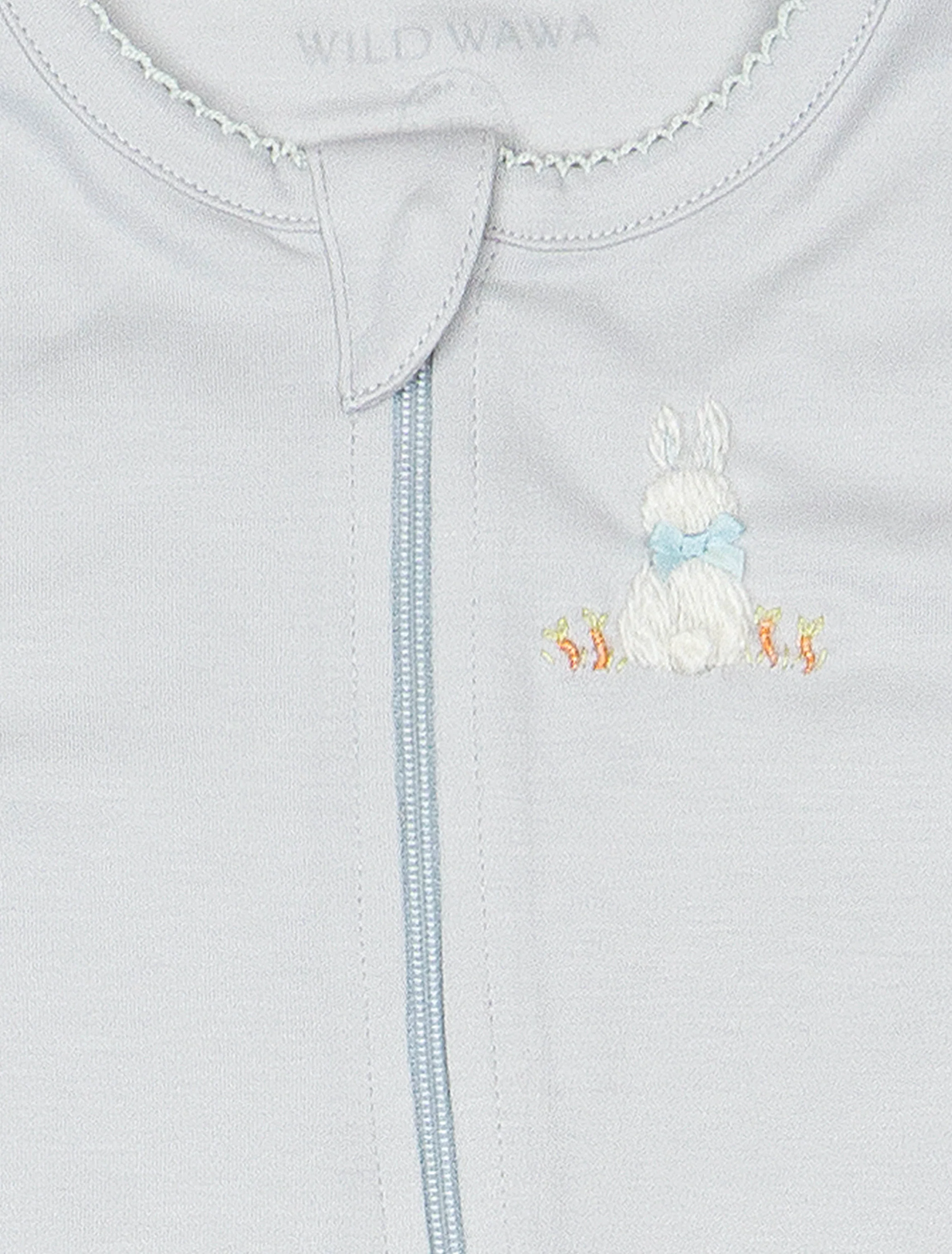 Pima Embroidered Footie in Blue Bunny - Image 2